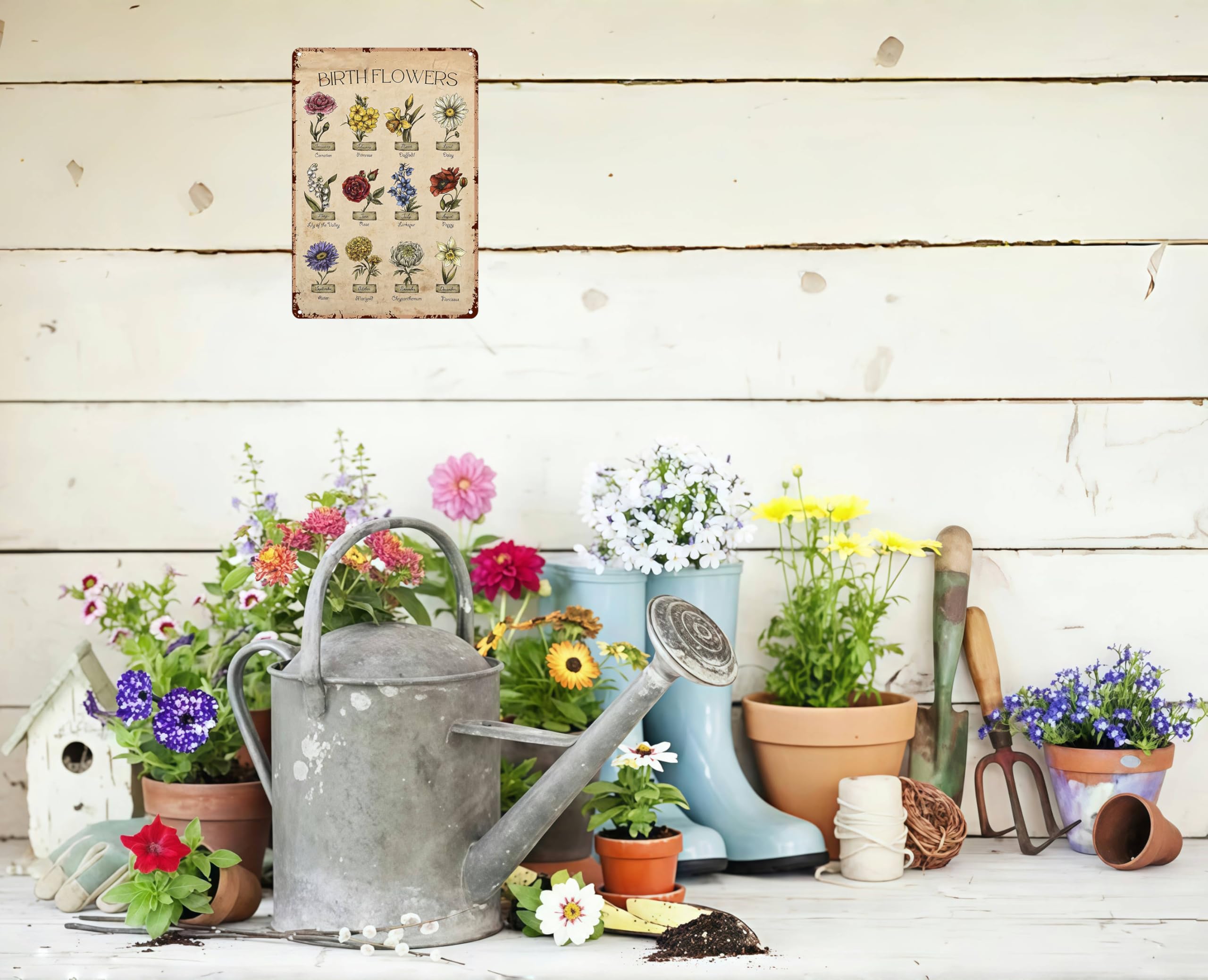 Bestylez Garden Gifts Vintage Gardening Signs Mom Grandma Birth Month Flower Tin Sign for Home Garden Greenhouse Living Room Bed