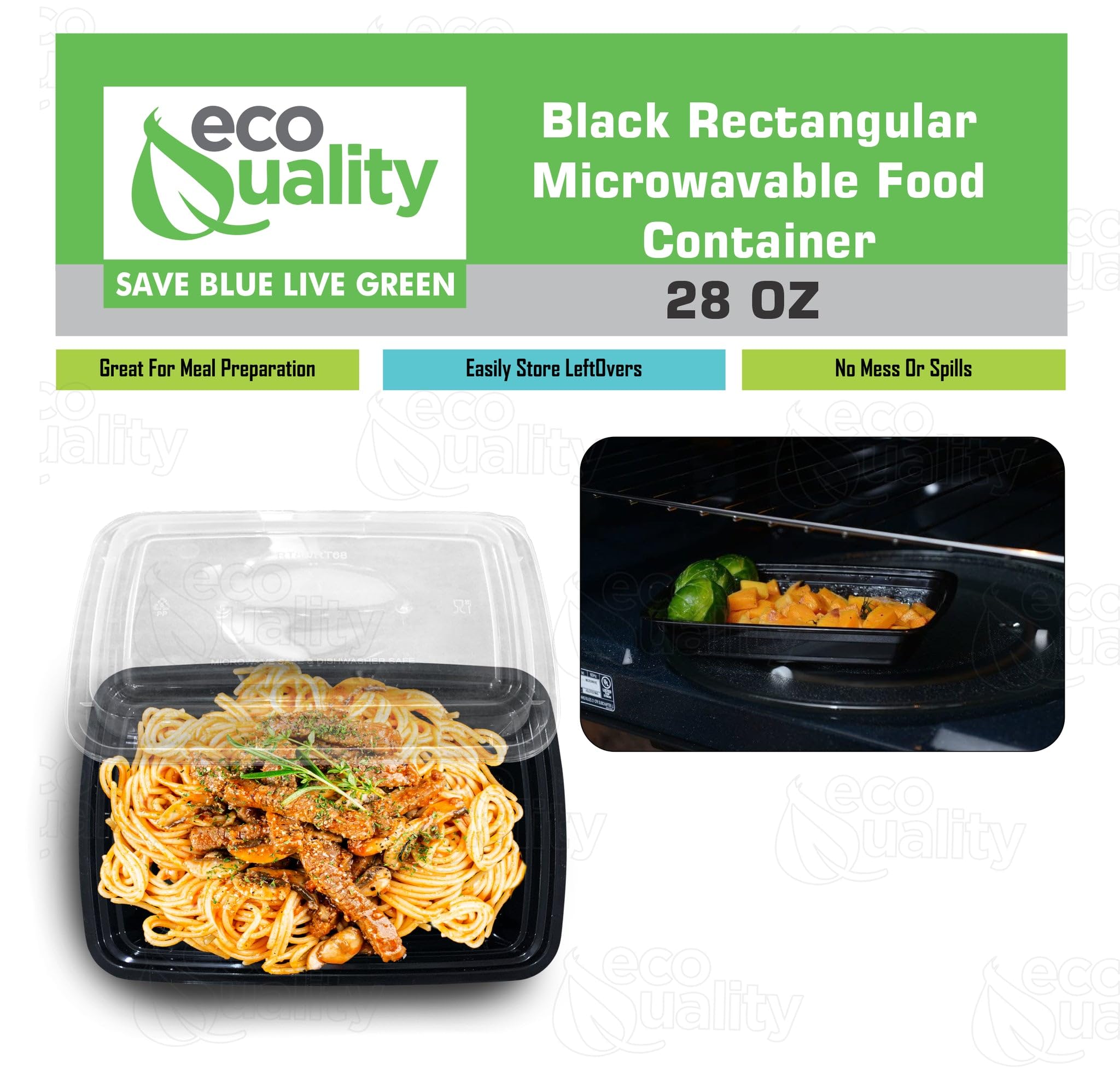 Reusable 28 Oz Food Storage 100 Pack Containers With Lids By Ecoquality - Rectangular Bpa Free Freezer, Microwave & Dishwasher S