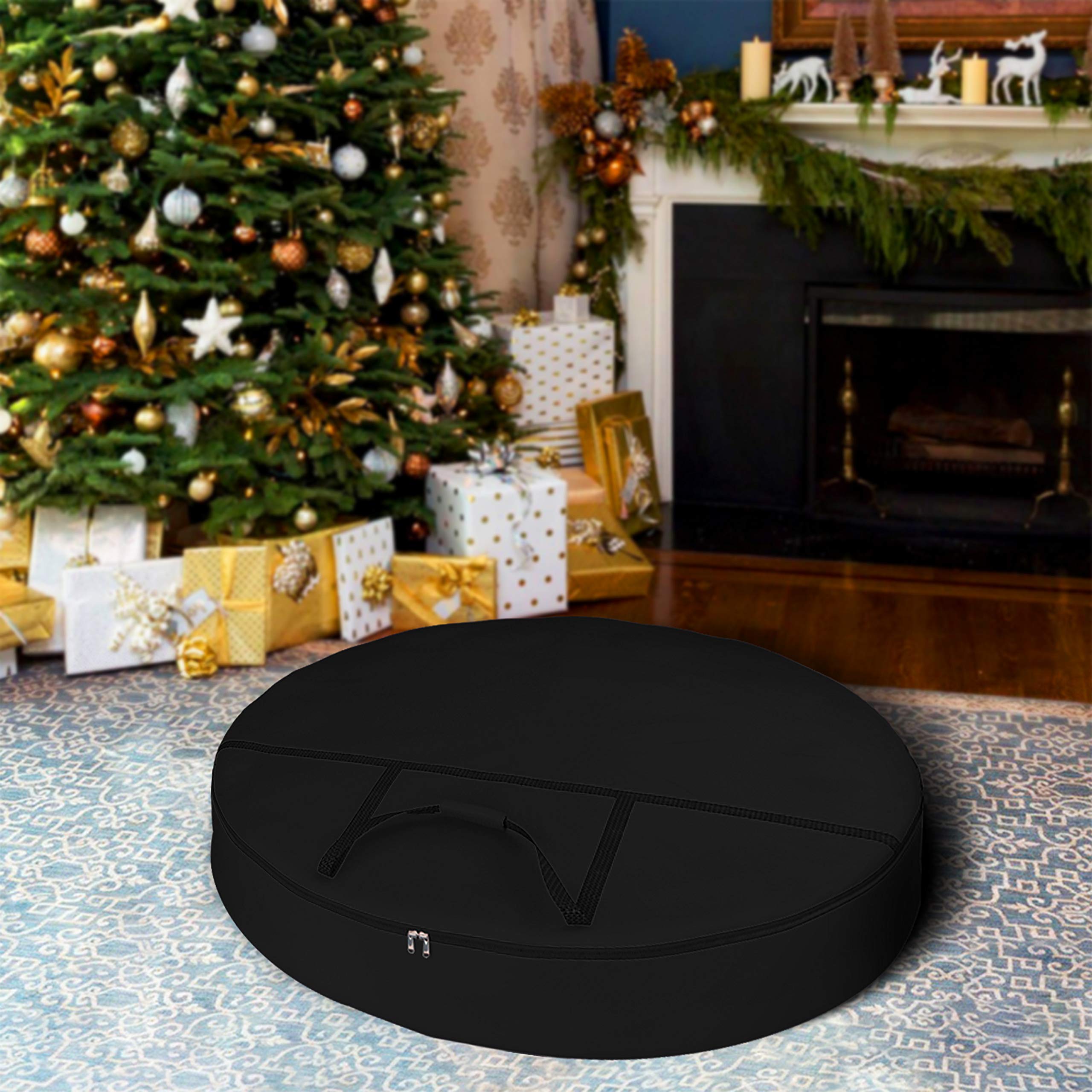 Covers & All Christmas Wreath Storage Bag 12 Oz With Carrying Handle & Dual Zipper - 100% Water Resistant Durable Material Stora