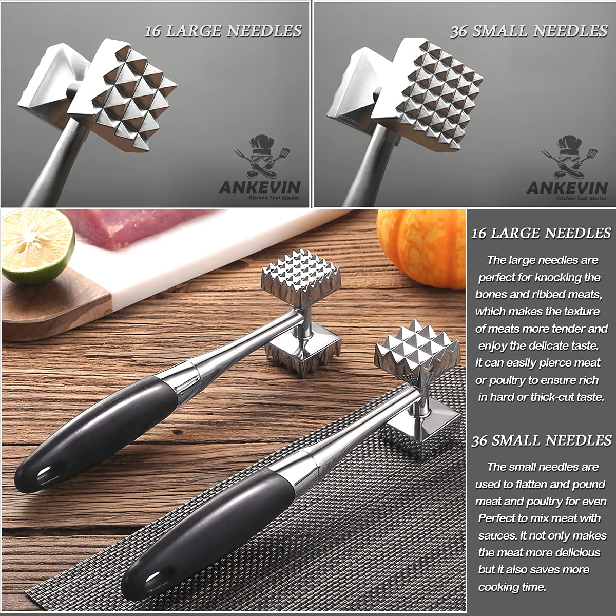 Meat Tenderizer, Dual-Sided Nails Meat Mallet, Meat Hammer Used For Steak, Chicken, Fish,Meat Pounder With Rubber Comfort Grip H