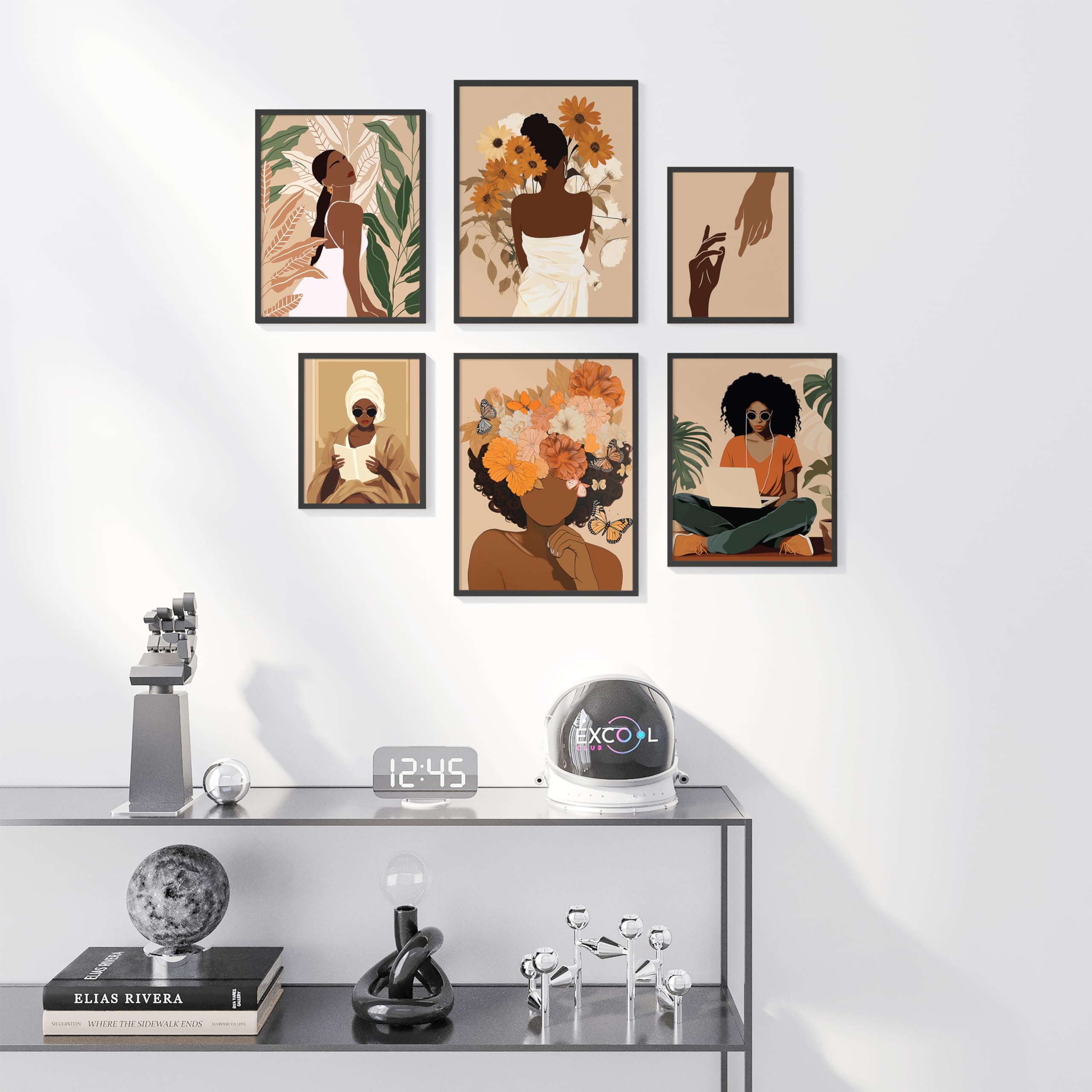Excool Club Black Girl Wall Art - 12X16 Boho Black Women Wall Art Decor, Black Woman Art Prints, Black Girls Paintings Posters,