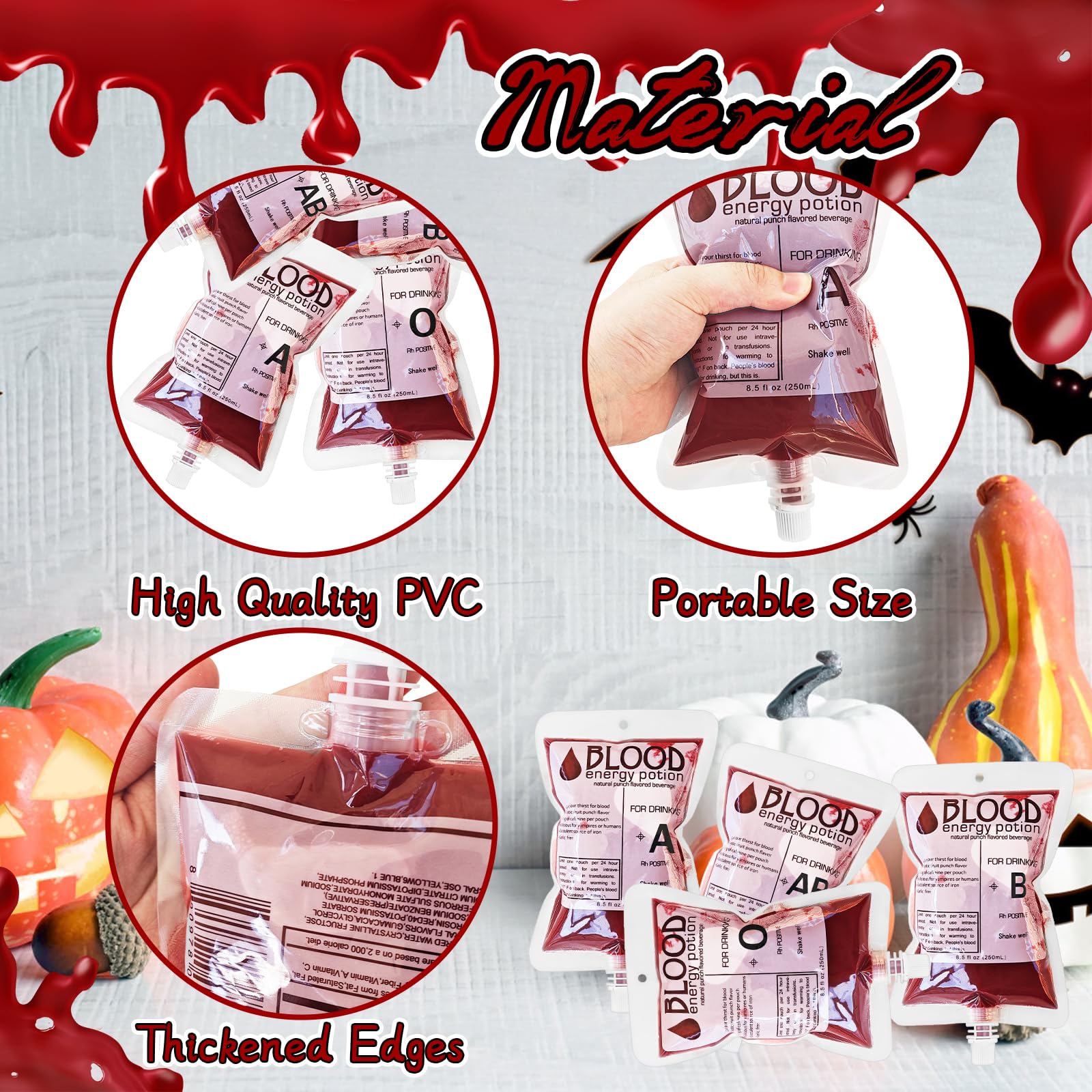 40 Pack Blood Bags For Drinks,8.5Oz Halloween Decoration Drink Container,Reusable Food Grade Drink Pouches With Funnel,Nurse Par
