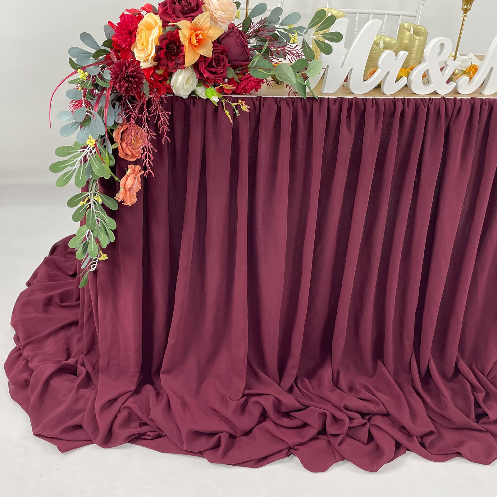 Pooling And Floating Chiffon Table Skirt With Extra Length, 6Ft 9Ft 14Ft Sheer Tablecloth, Baby Shower, Birthdays Party, Main Ca