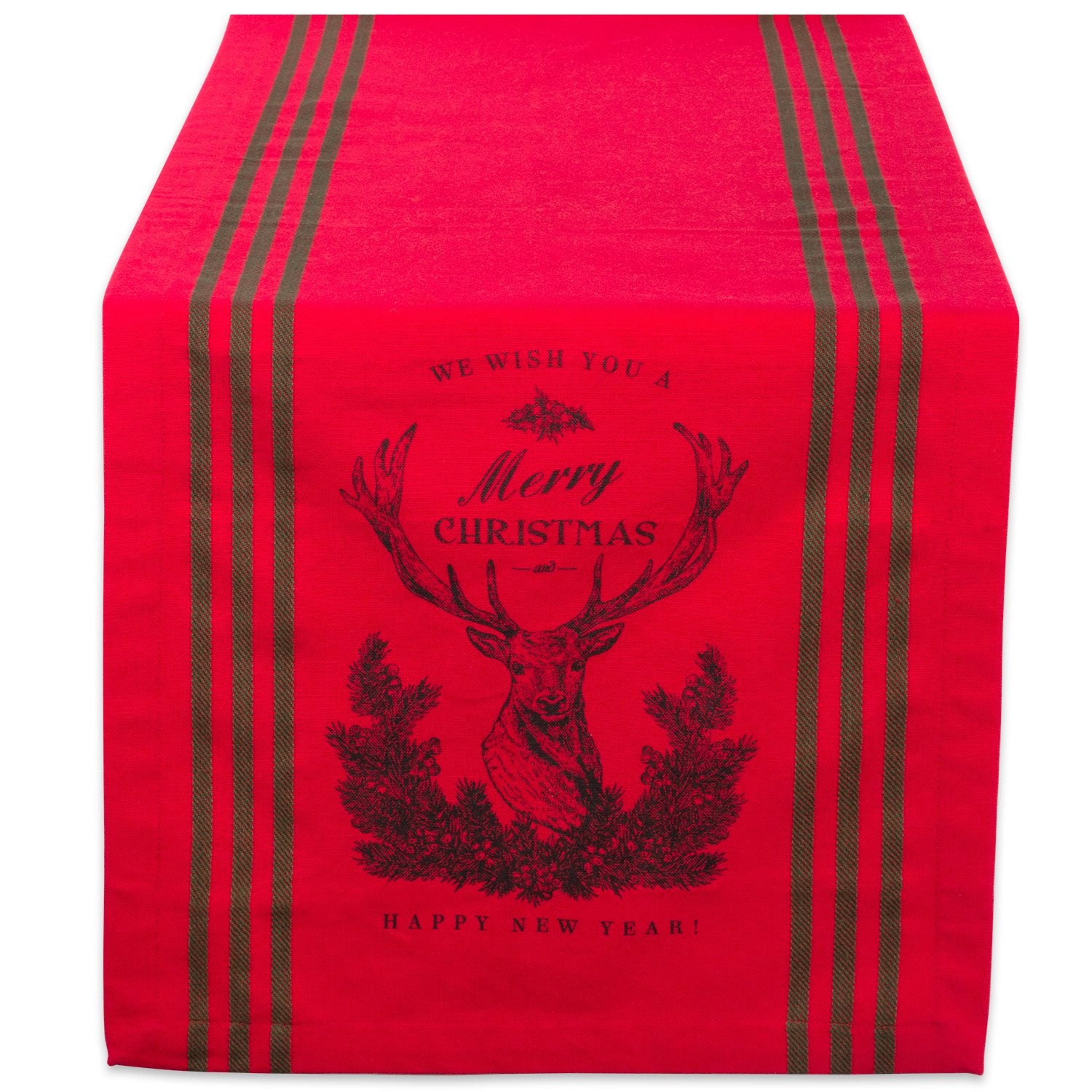 Dii Christmas Stag Print Table Runner, 14X108, Red/Green