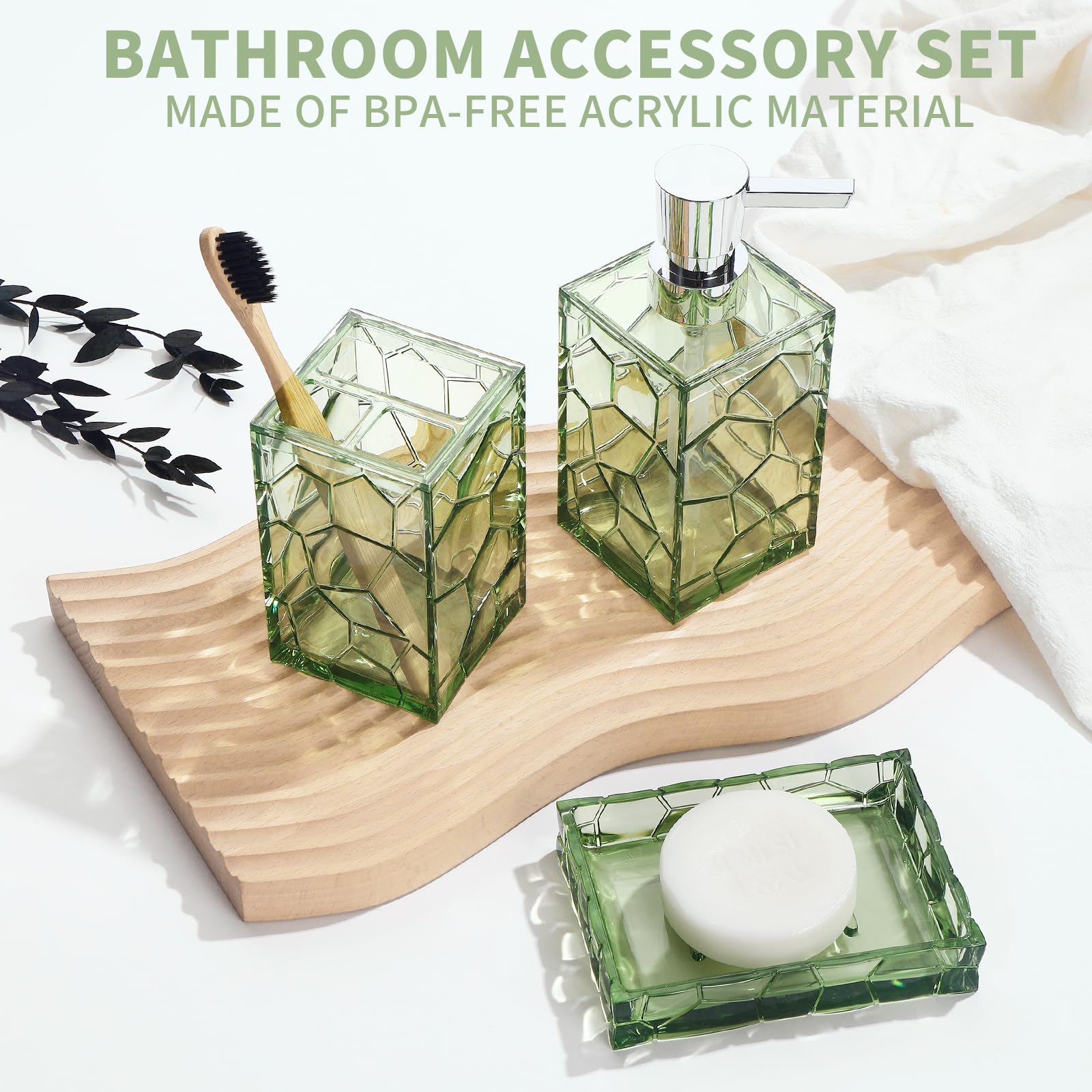 Gahefy Green Bathroom Accessories Set With Toothbrush Holder, Soap Dispenser, Tumbler, Soap Dish, Sage Green Bathroom Decor, Acr