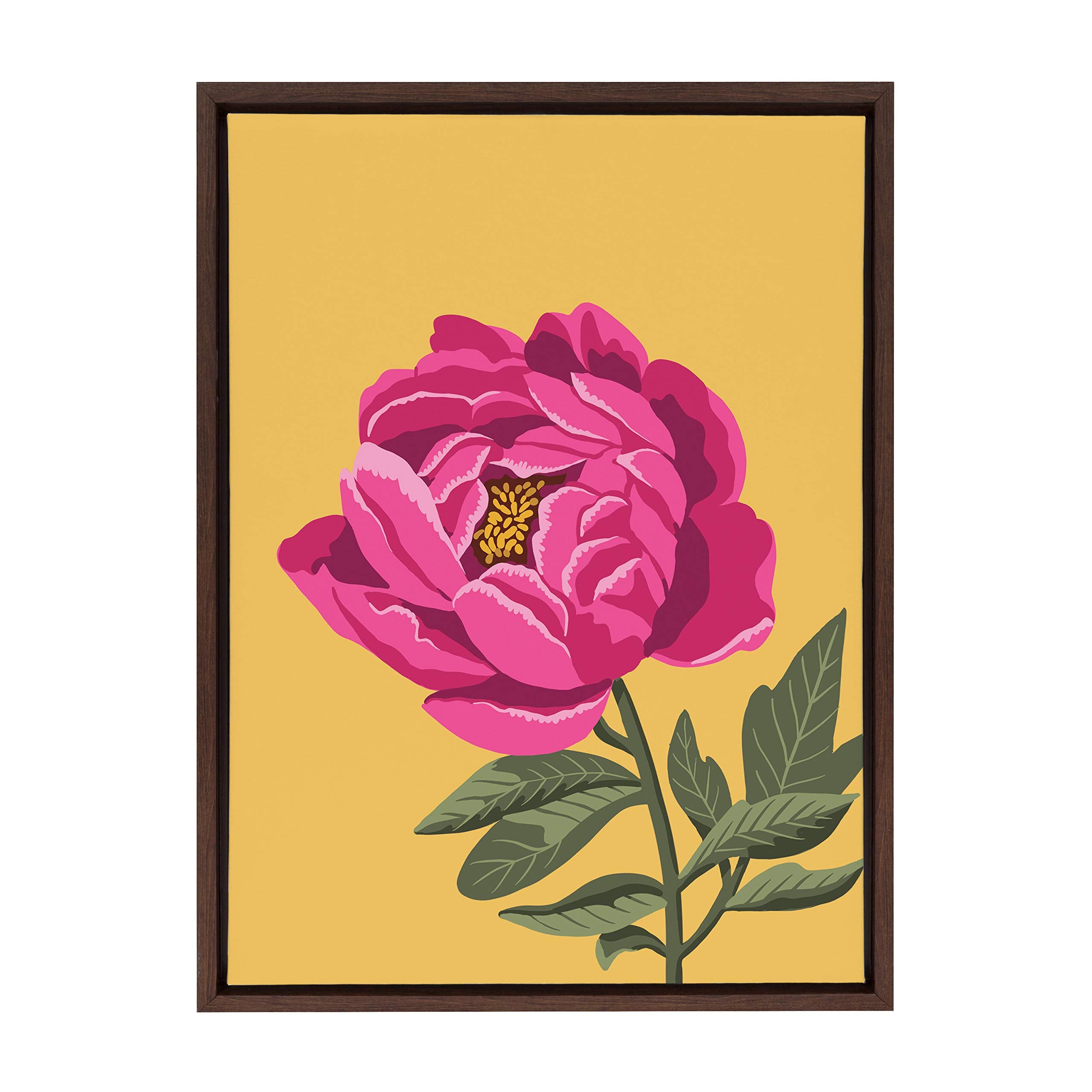 Kate And Laurel Sylvie Bright Peony Framed Canvas Wall Art By Maria Filar, 18X24 Walnut Brown, Natural Floral Art For Wall