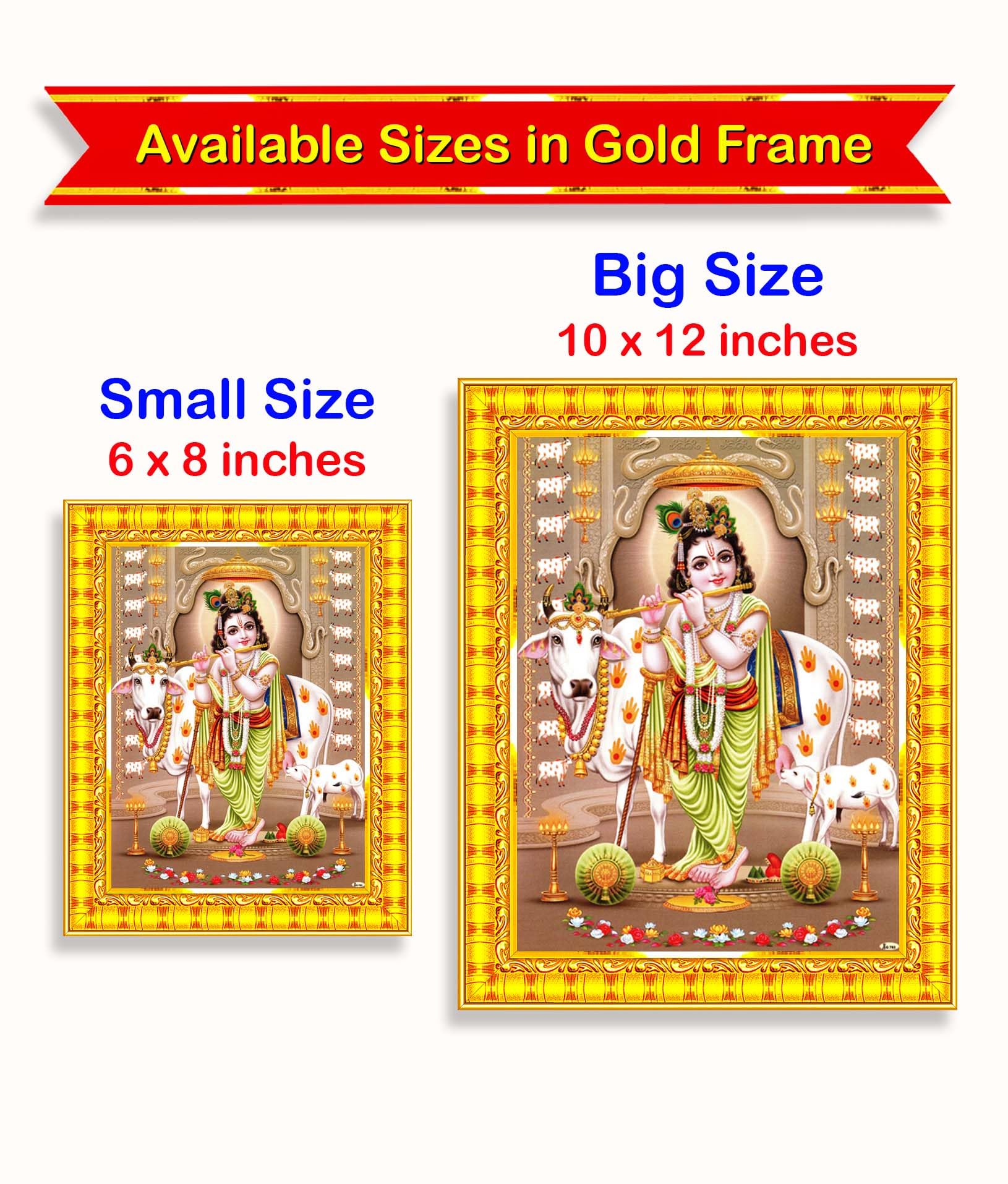 Pavan Photo Laminations Bal Gopal Shri Krishna Bala Lord Kanha Ji Ki Wall Painting Framed Home Decor (Wood,Matte,Gold,Big Size,1