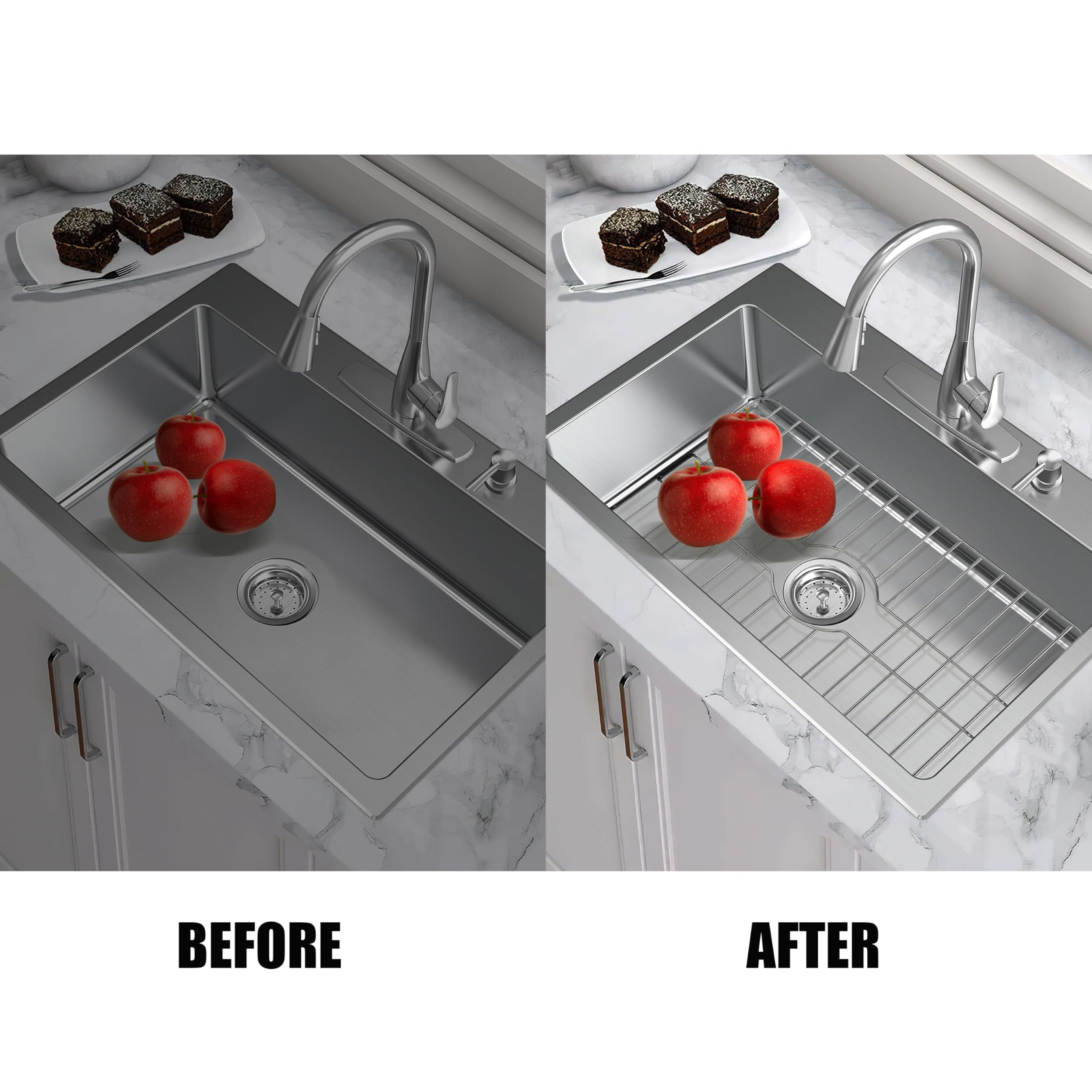 SunnyPoint Stainless Steel Sink Protector Rack – Large 17.5"x12.4", Rust-Resistant Grid for Scratch Prevention and Drainage Support