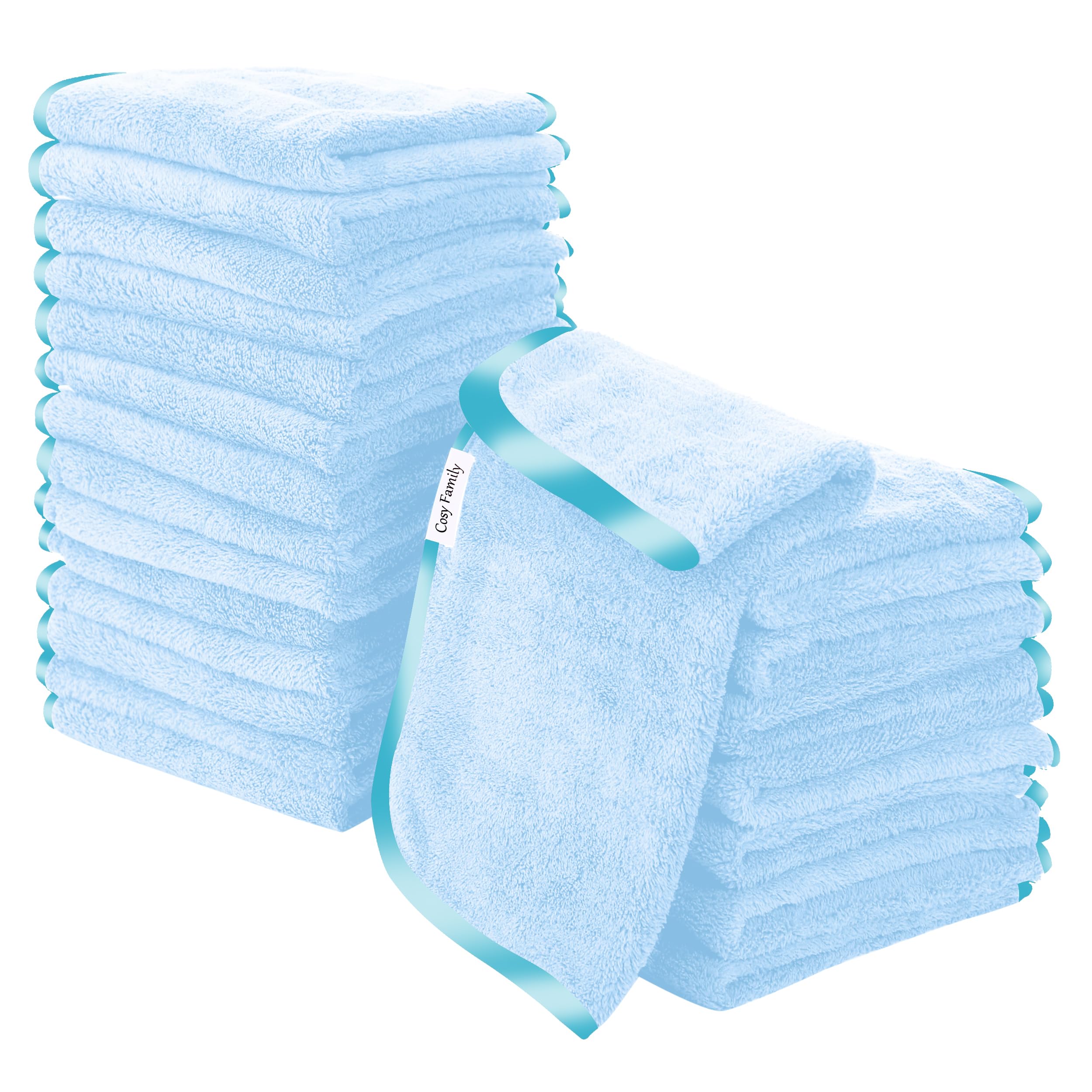 Cosy Family Luxuriously Soft Washcloths Set - 12 X 12 Inches - 24 Pack - Quick Drying - Highly Absorbent Coral Velvet Fingertip