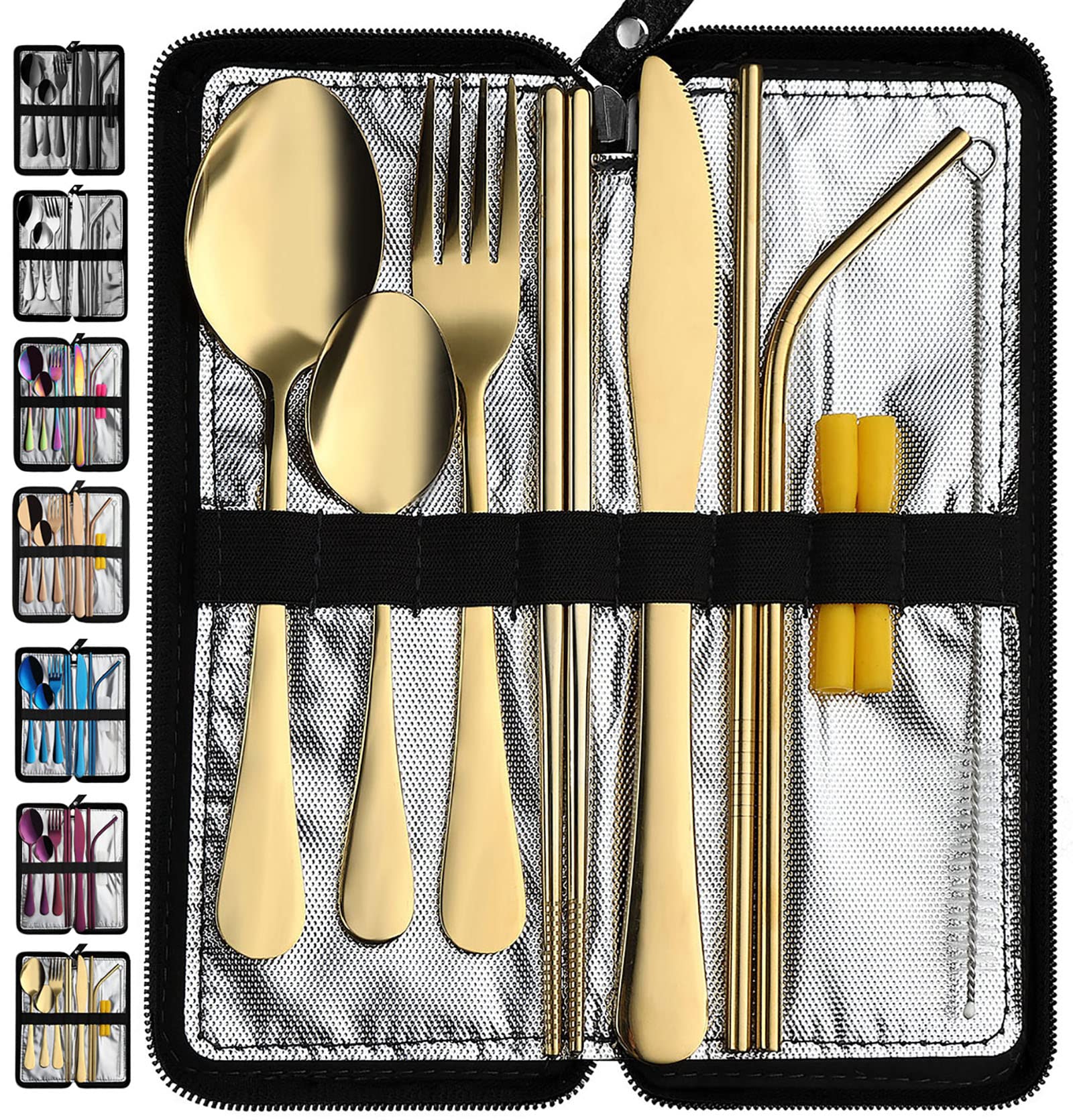 Portable Travel Utensils, Reusable Silverware With Case For Fixing Tableware, 9 Pieces Stainless Steel Stable Flatware Set, Camp