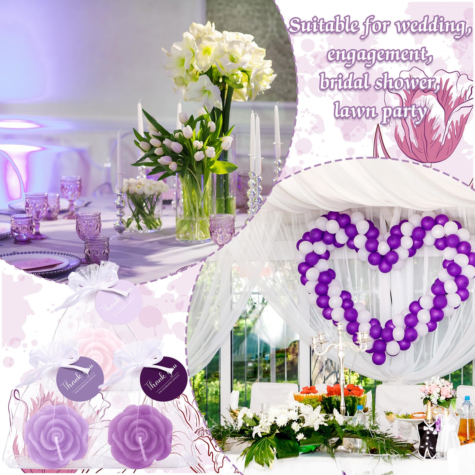 Treela 50 Set Flower Candles Wedding Favor for Guests Mini Purple Rose Shaped Tealight Candles for Return Gift Wedding Birthday