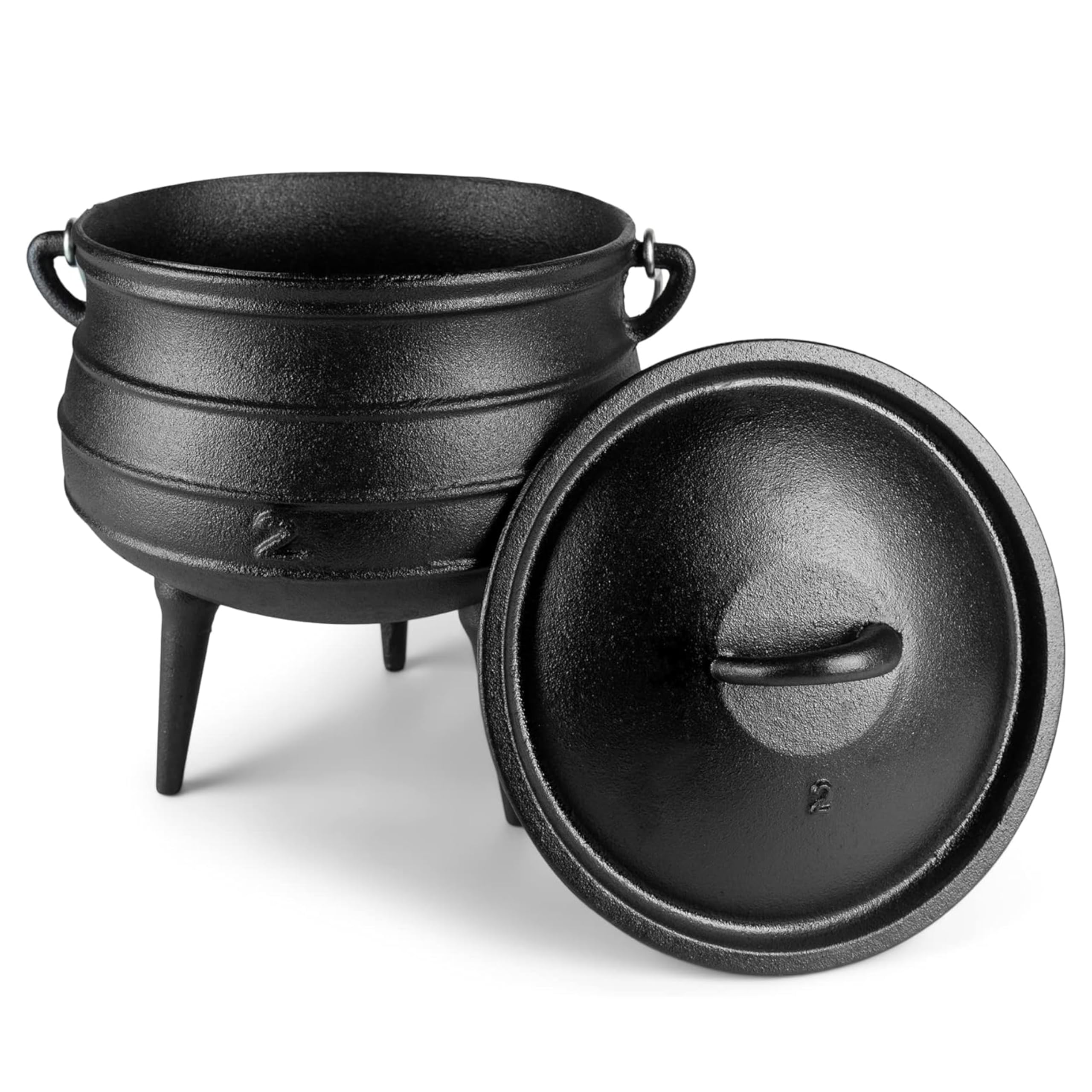 Bruntmor Pre-Seasoned Cast Iron Cauldron - 6 Quart African Potjie Pot with Lid - 3-Legged Dutch Oven for Camping and Over-the-Fi