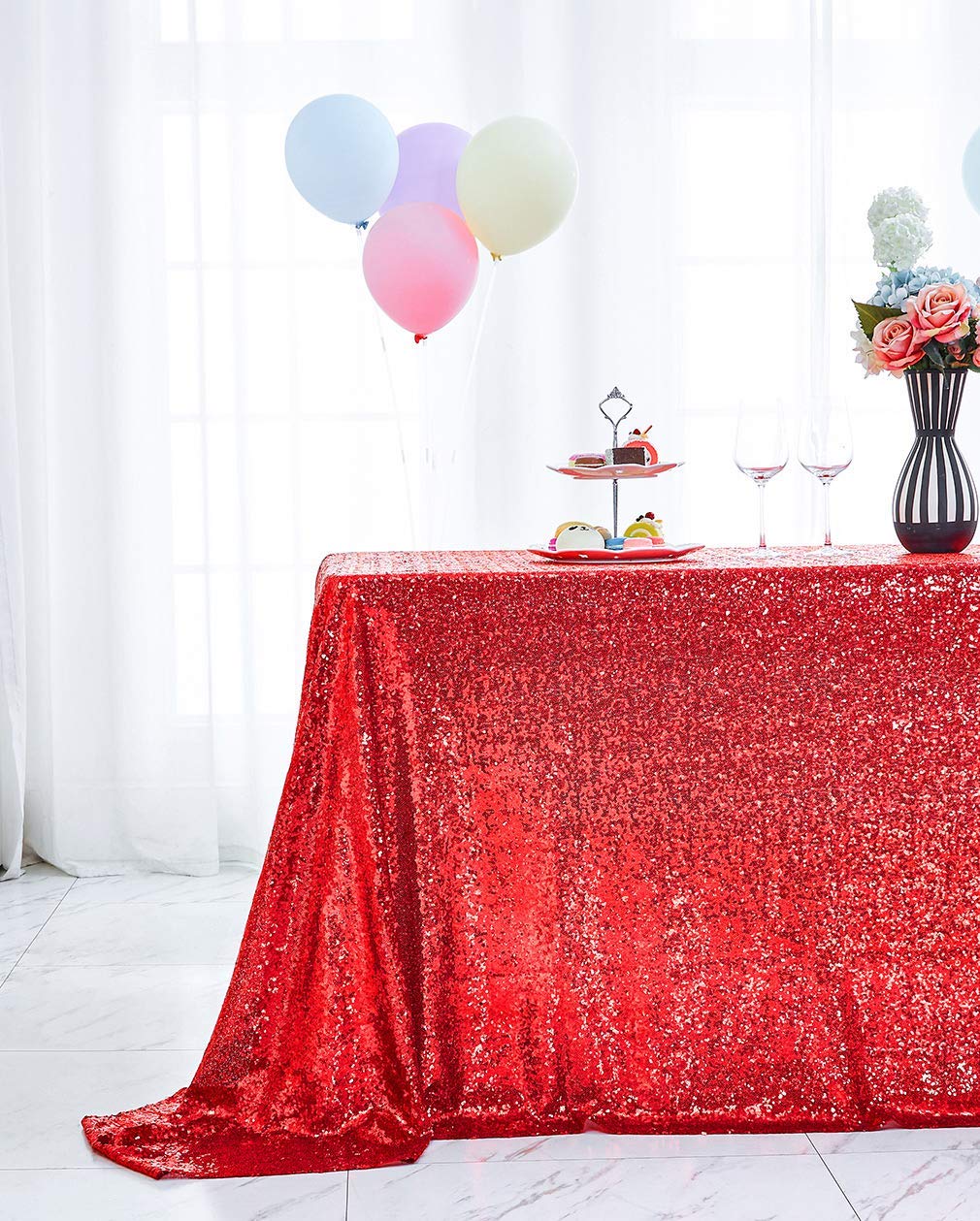 Hahuho 50X80 Inch Rectangular Sequin Tablecloth Red, Glitter Tablecloth For Bridal Shower Decorations, Birthday, Wedding, Desser