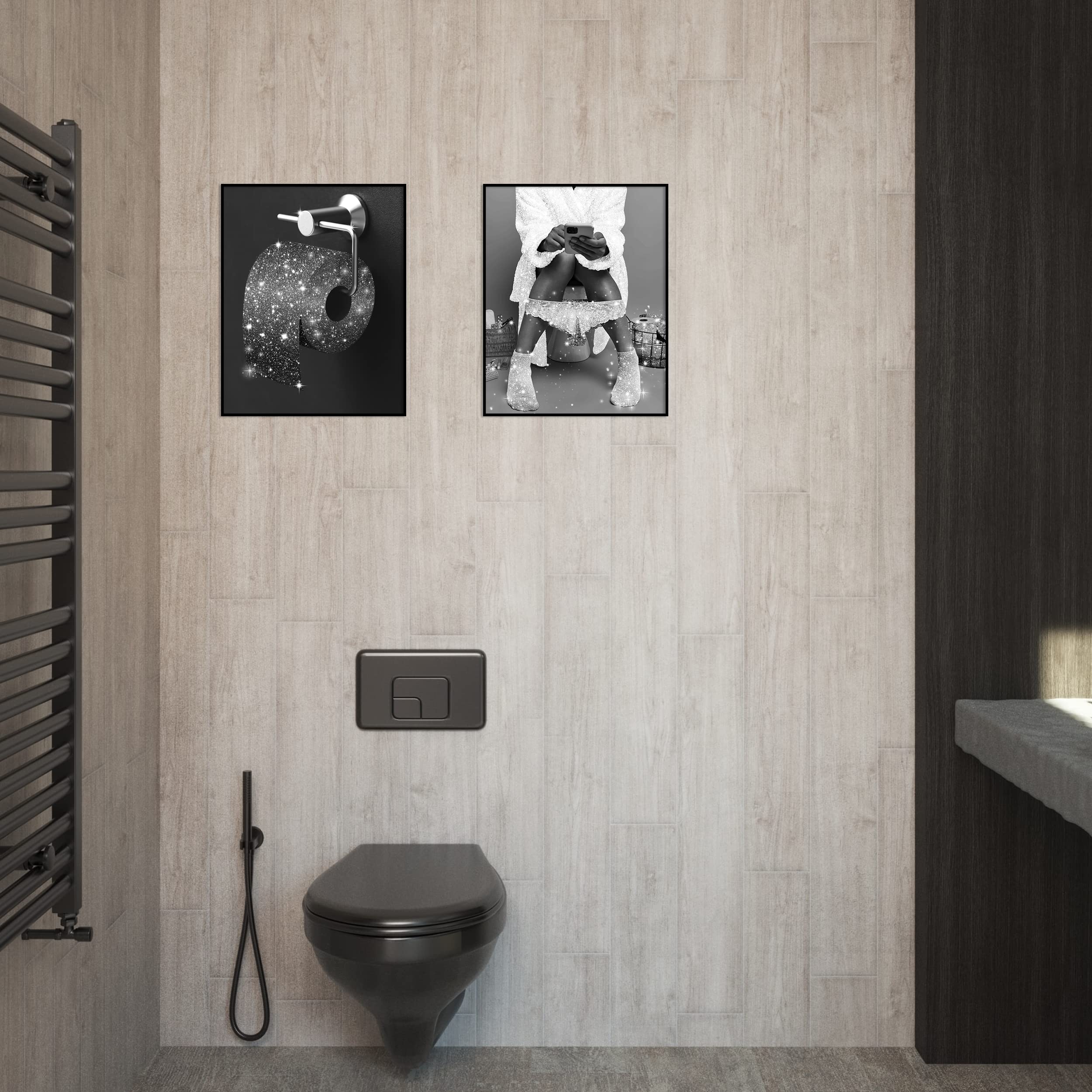 Luodroduo Fashion Wall Art Bathroom Wall Decor Prints Set Of 6 Black And White Glam Glitter Canvas Posters Pictures Photos Artwo