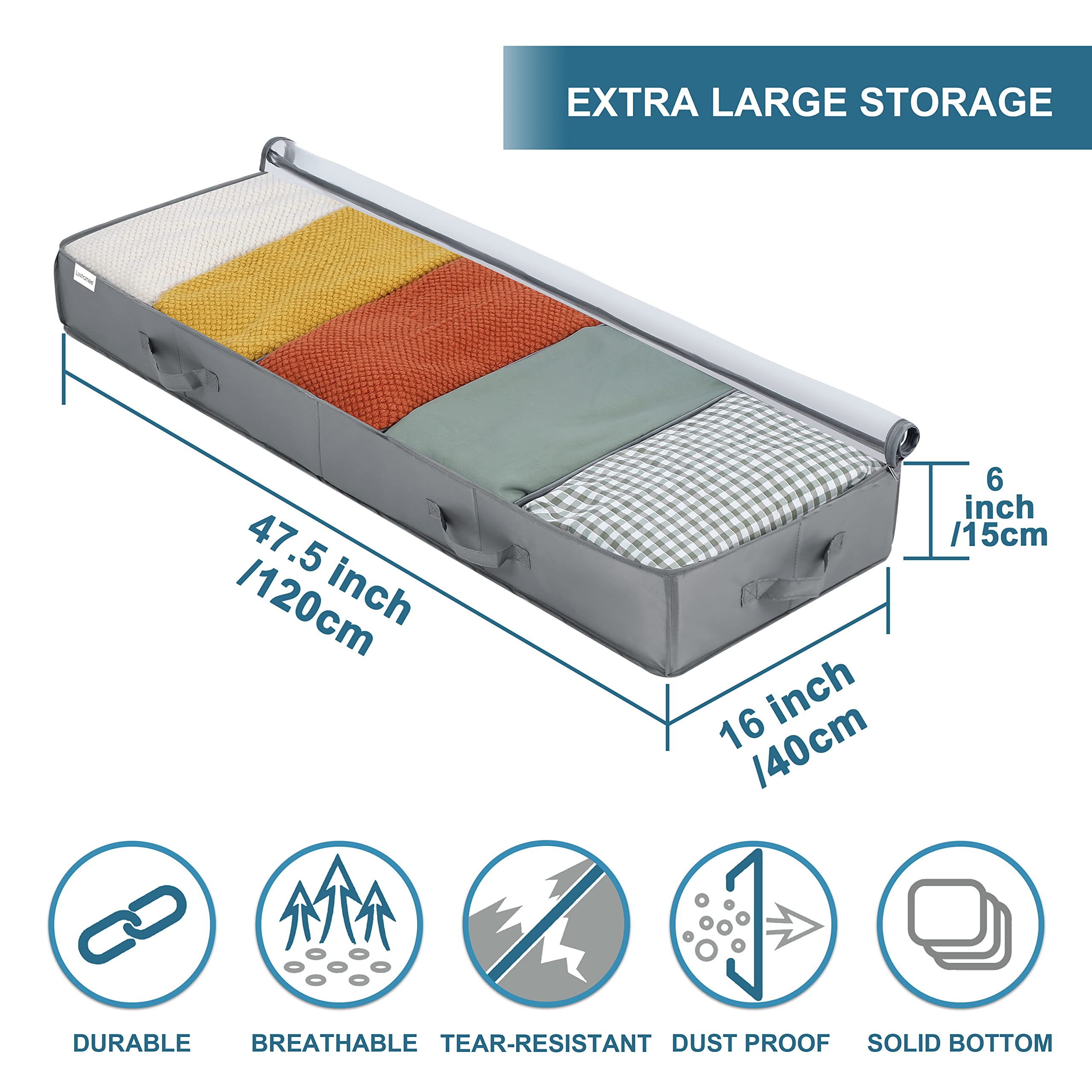 Under Bed Storage Containers, 2 Pack Under the Bed Bags with Dividers, Clear Foldable Underbed Storage Bins, Under Bed Organizer