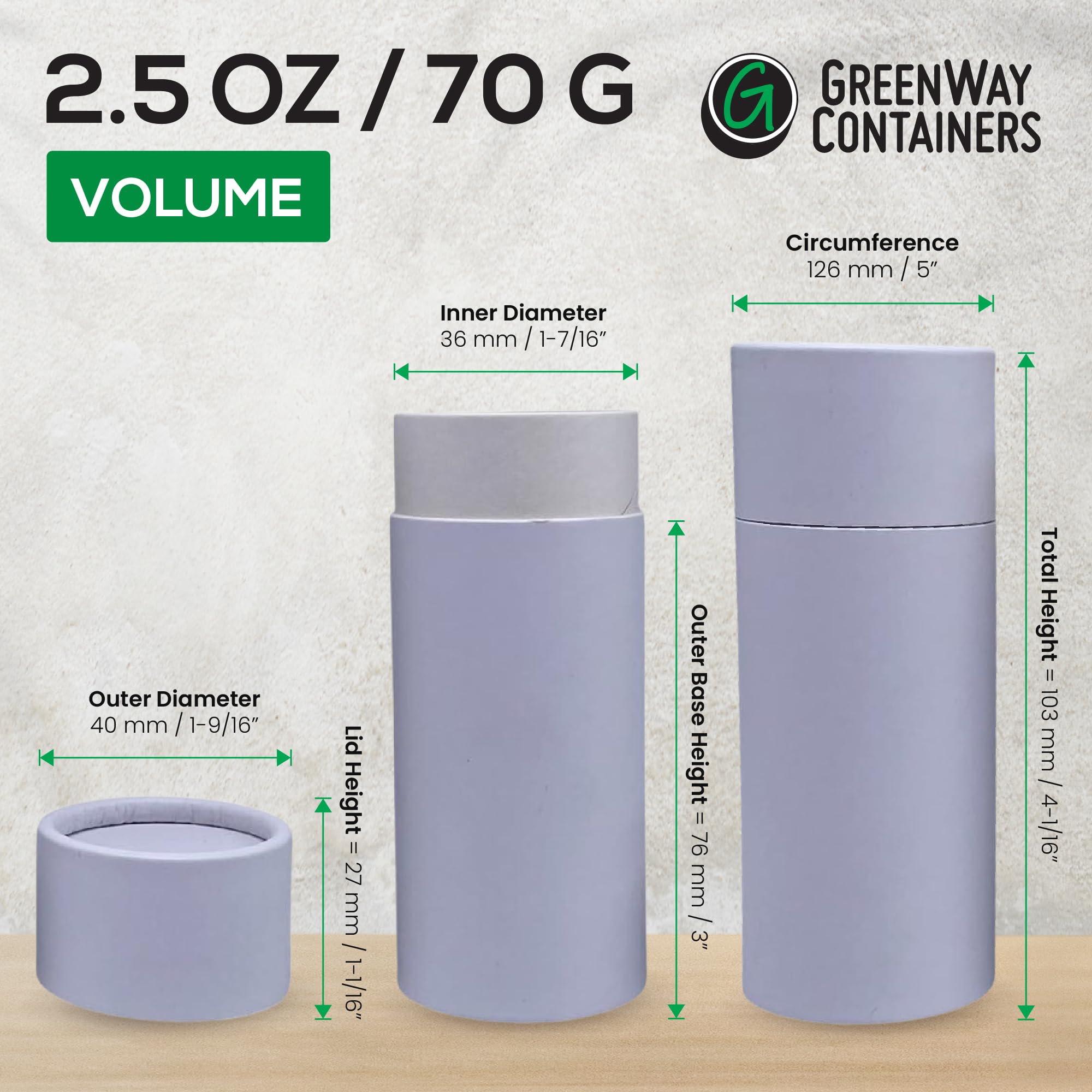 Greenway 2.5Oz / 70G Kraft Paperboard Deodorant Tubes With Lids - 6 Pack Solid Perfume Tubes Refillable Diy Cosmetic Containers