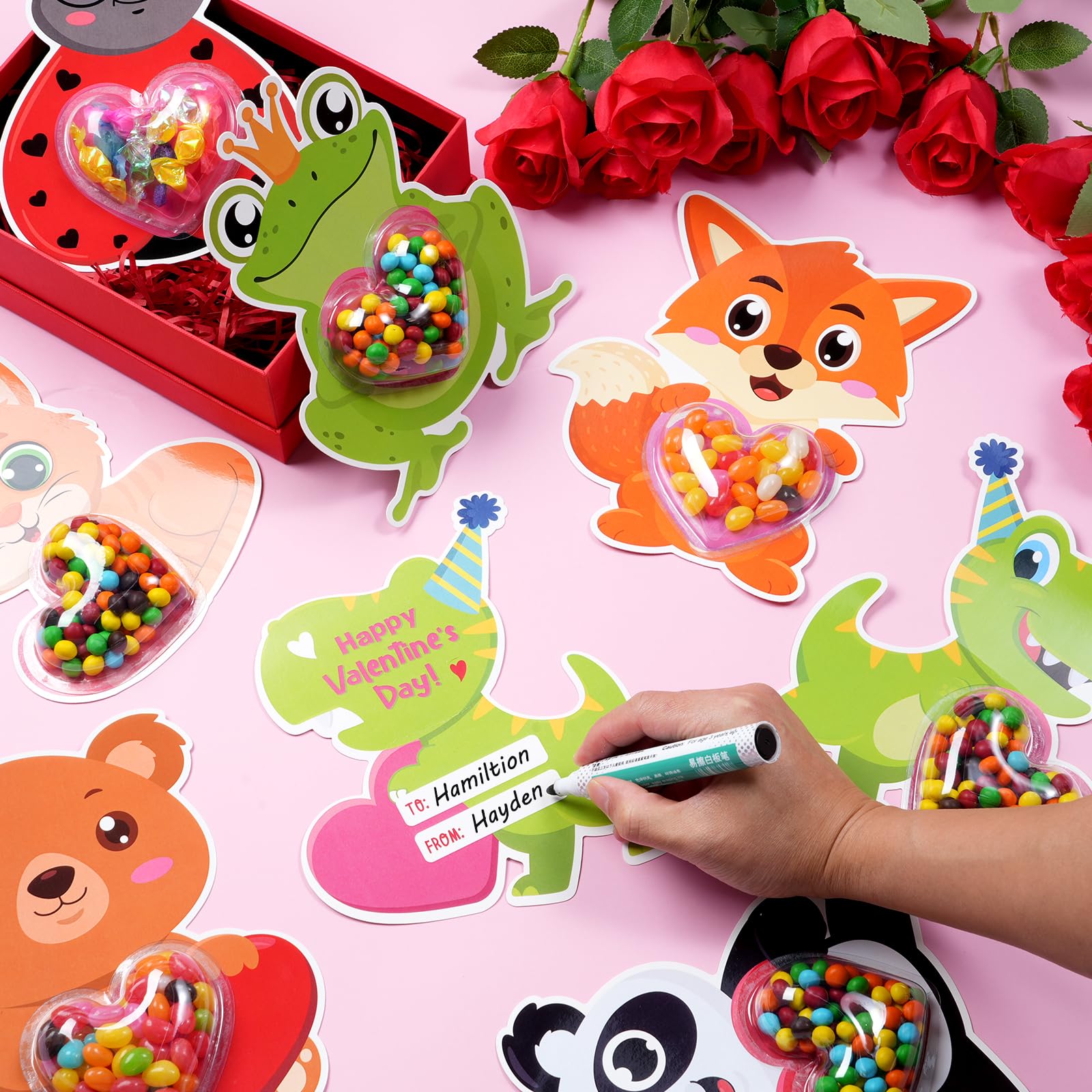 36Set Valentines Day Cards With Candy Dome Holders, Cute Animal Valentines Candy Holder Cards For Kids, Funny Valentines Exchang