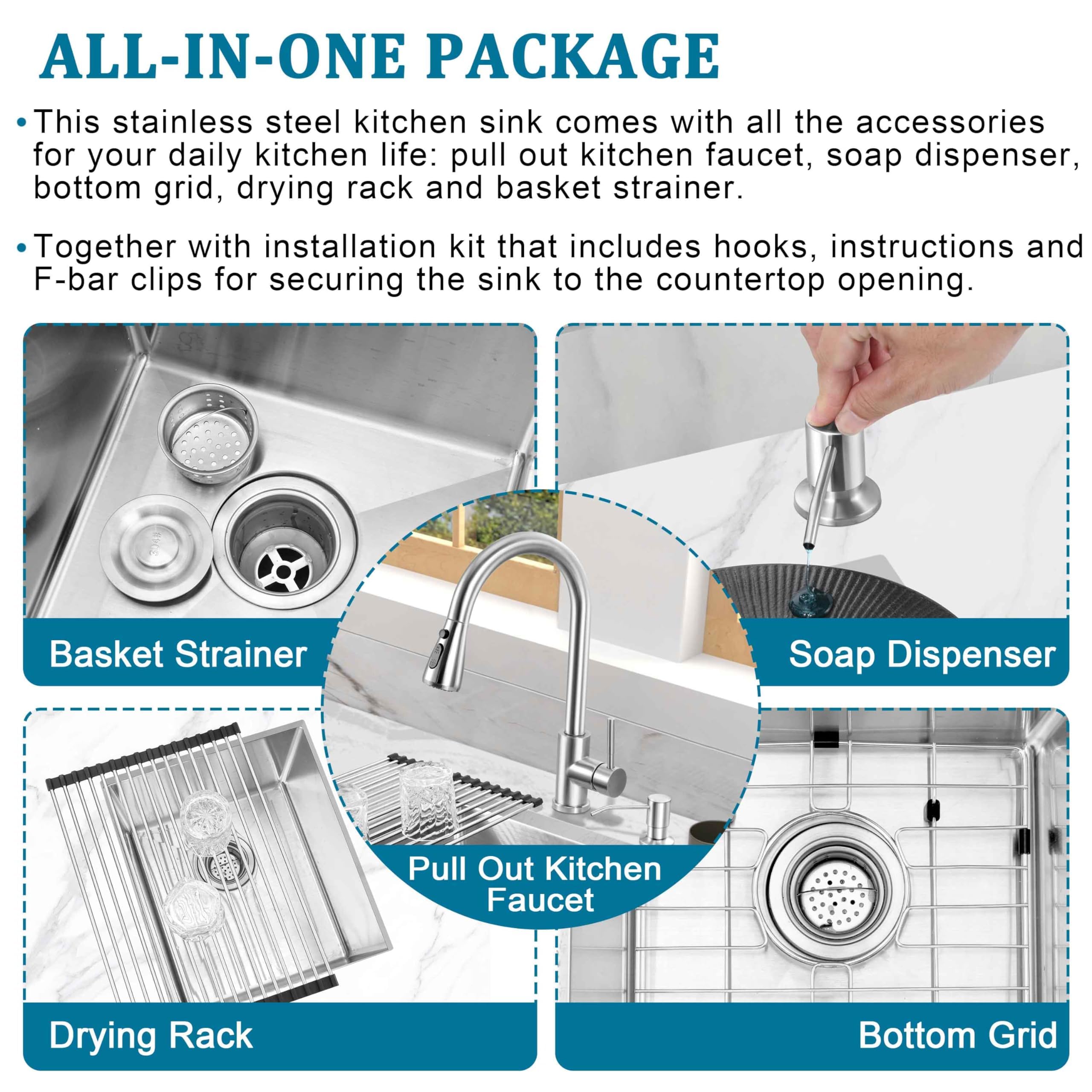 Herogo 15  17 Inch Undermount Kitchen Sink With Faucet Combo, Stainless Steel Utility Rv Bar Sink, Small Outdoor Farmhouse Sink,