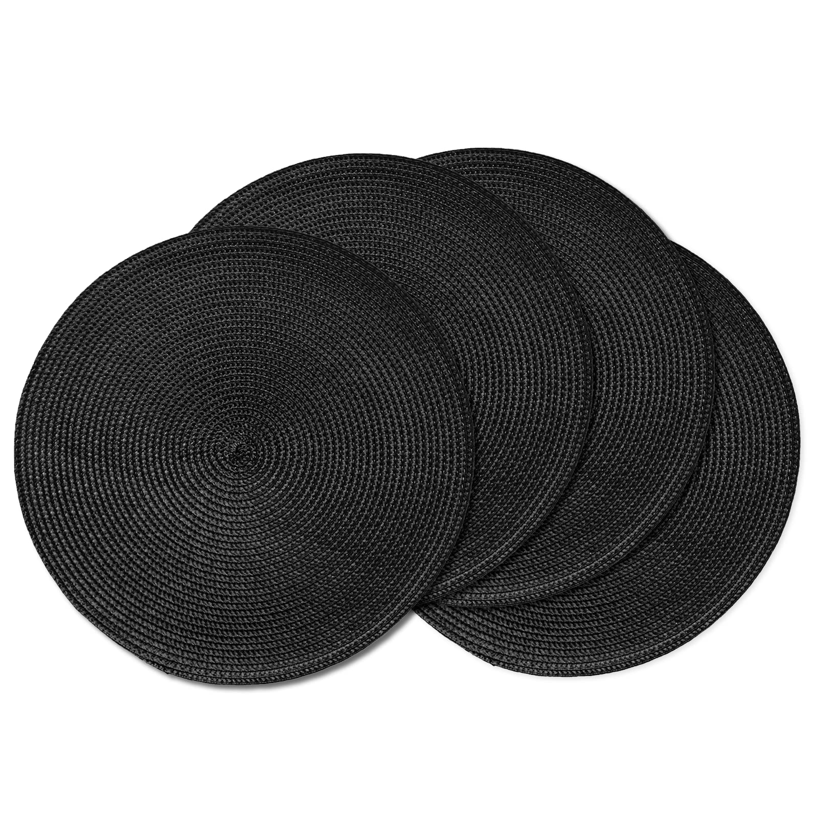 Ahhfsmei Round Braided Placemats 15 Inch Round Table Mats For Dining Tables Natural Woven Heat Resistant Place Mats Set Of 4 (Bl