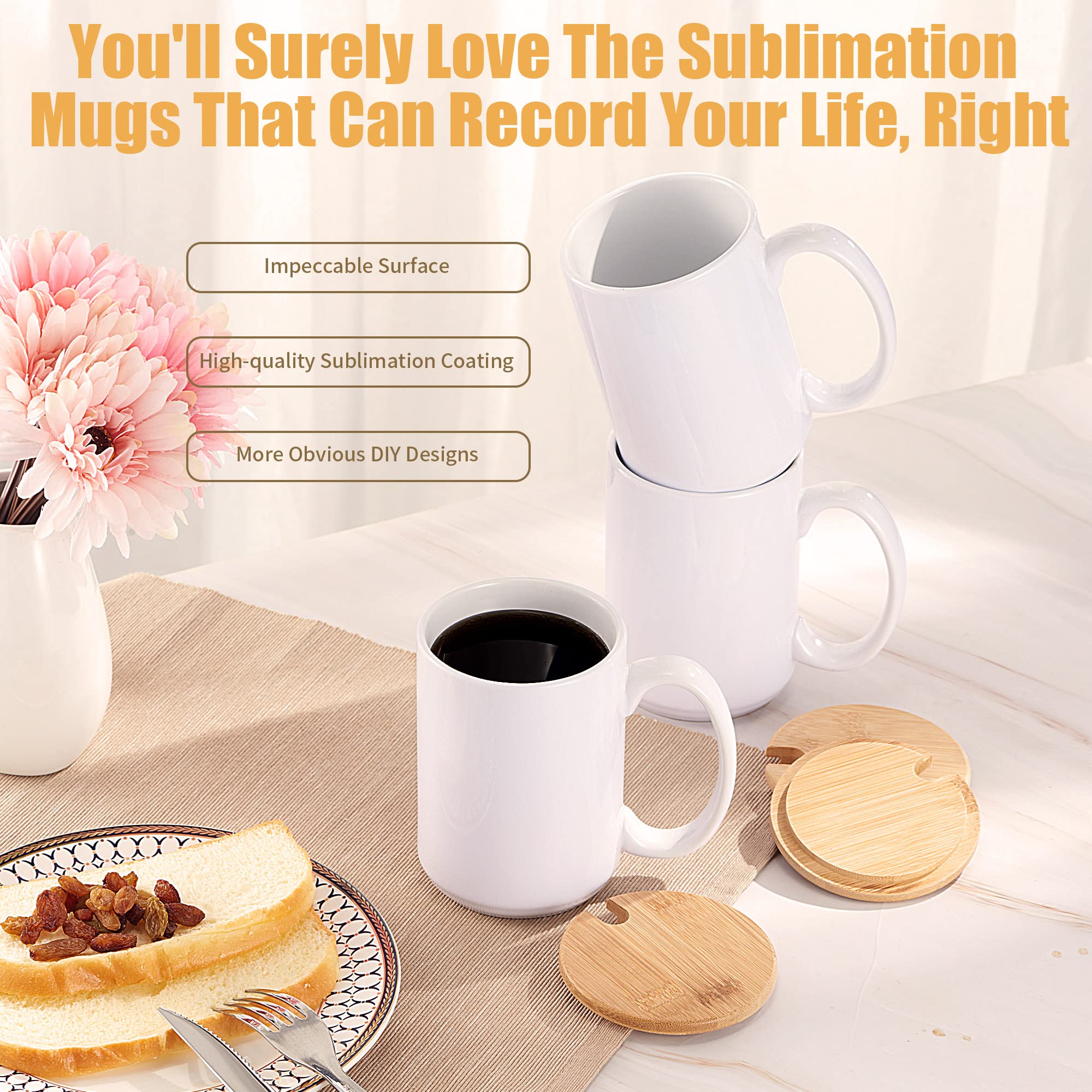 Rainbowtie Sublimation Mugs 15 Oz Sublimation Mugs Blank With Bamboo Lid White Coffee Mugs Sublimation Coffee Mugs Mug Sets Coff