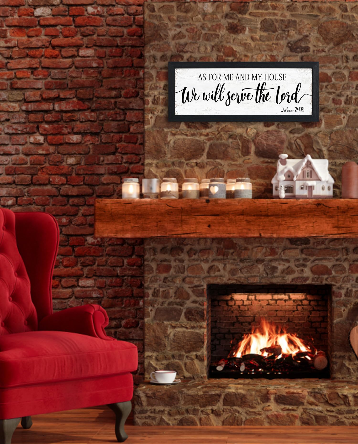 As For Me And My House We Will Serve The Lord Sign: Bible Verse Sign Christian Wall Art Framed Small Plaque Rustic Family Signs
