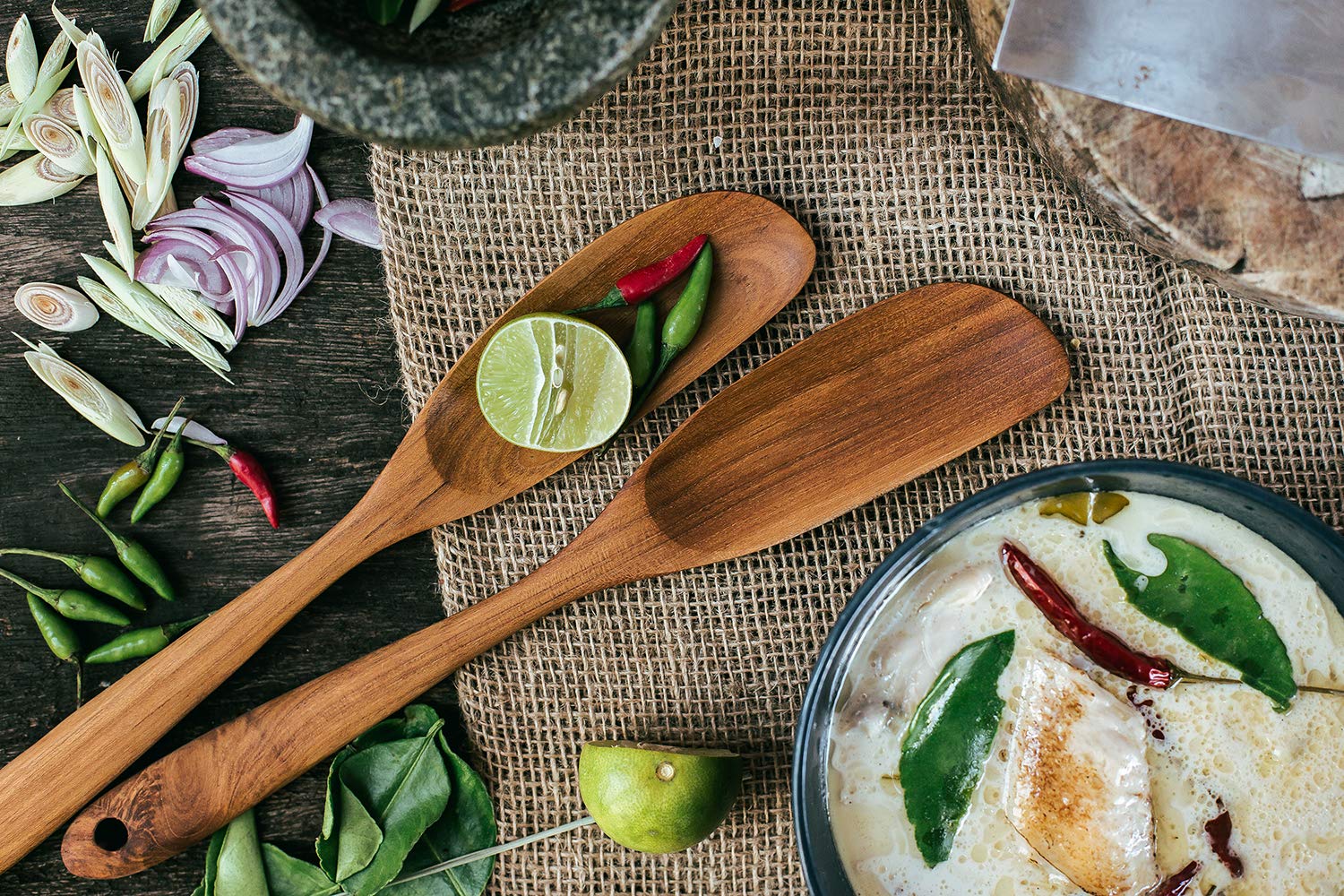 Faay Jar Spoon, 12'' Mixed Bowl Wooden Spoons For Cooking, Handmade Teak Wooden Spoon, Healthy Utensils, Suitable For Right Hand