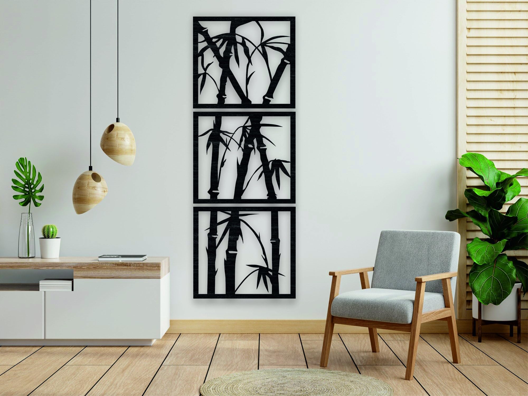 Triad basics Bamboo Wooden Wall Art, Wall Decor, Black wooden art home decor items for Livingroom Bedroom Kitchen Office Wall (2