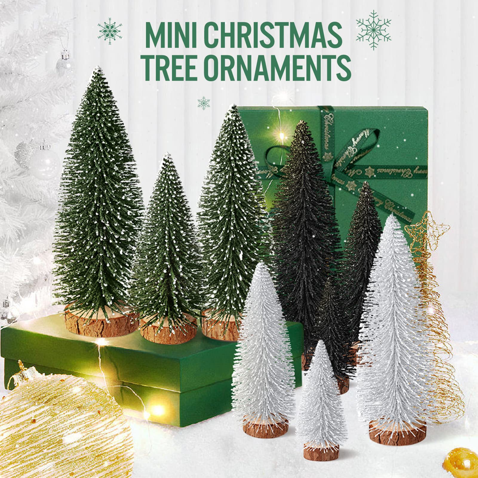 9Pcs Mini Christmas Trees Christmas Decor Artificial Christmas Decorations with 4 Sizes, Christmas Tree Bottle Brush Trees Chris
