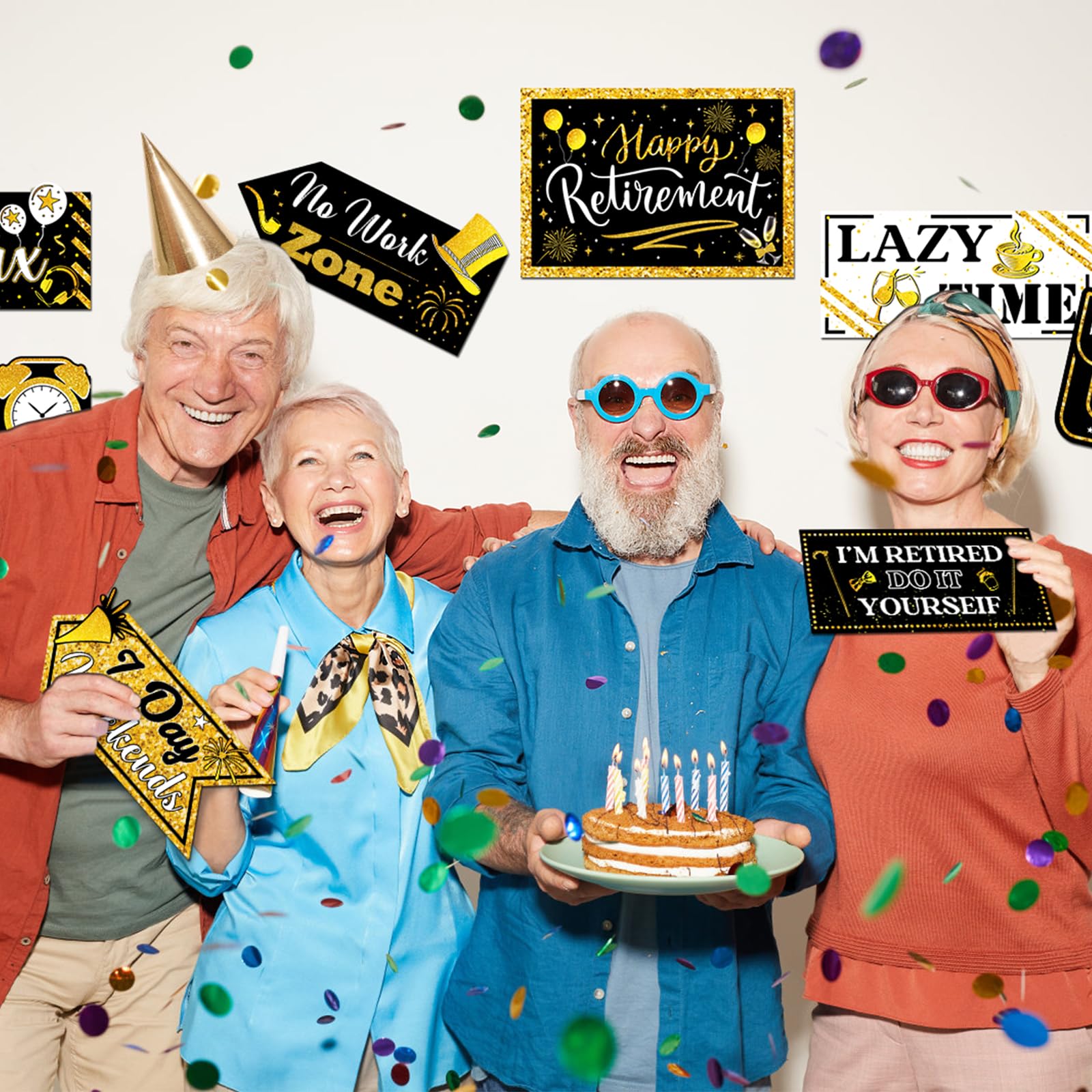Hooqict Retirement Party Decorations 20 Pieces Happy Retirement Party Signs for Black and Gold Retirement Theme Party Decor Dire