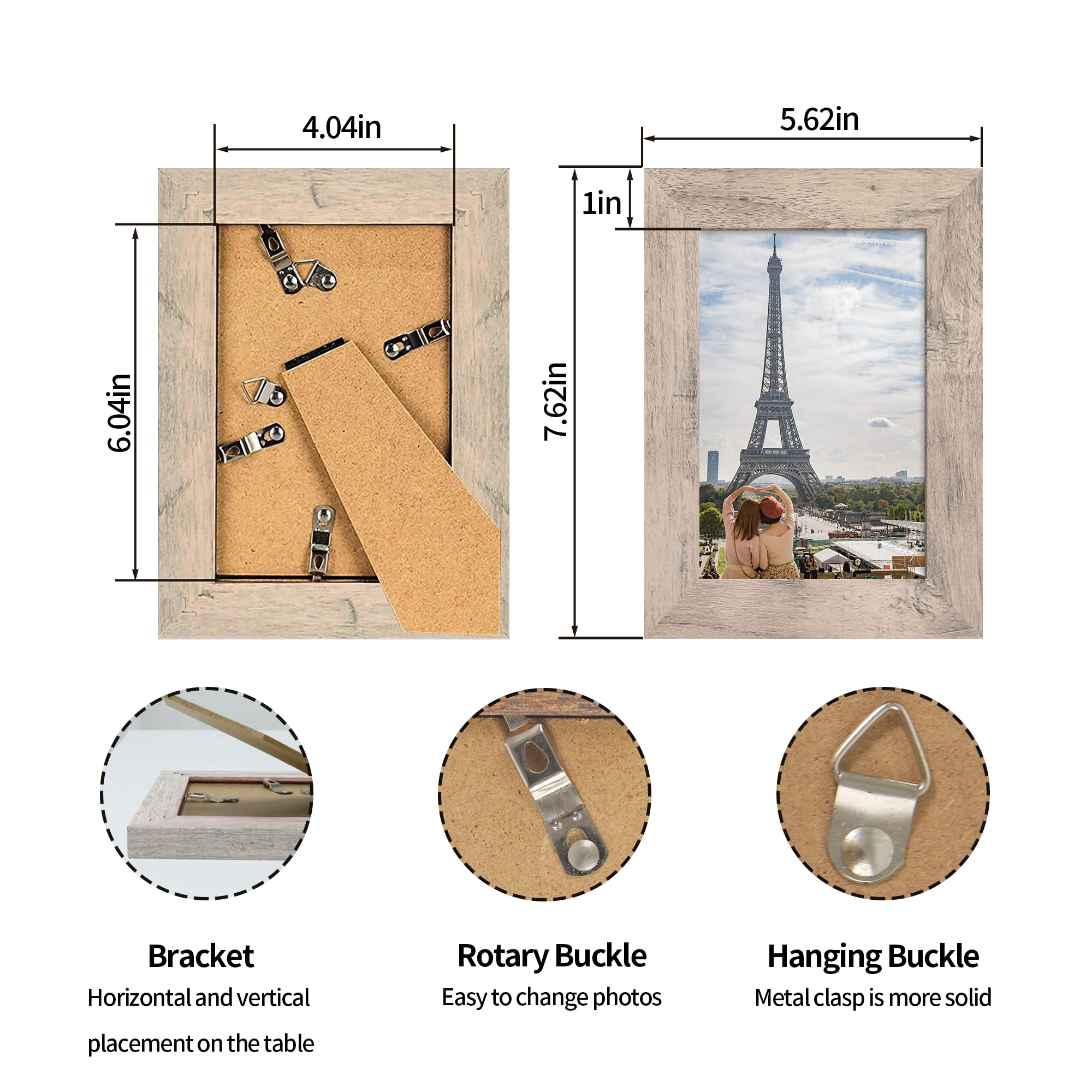 iRahmen 4x6 Picture Frame Set of 4, High Definition Real Glass Smoke Gray Frame, 4 x 6 Wood Photo Frames for Tabletop Display an