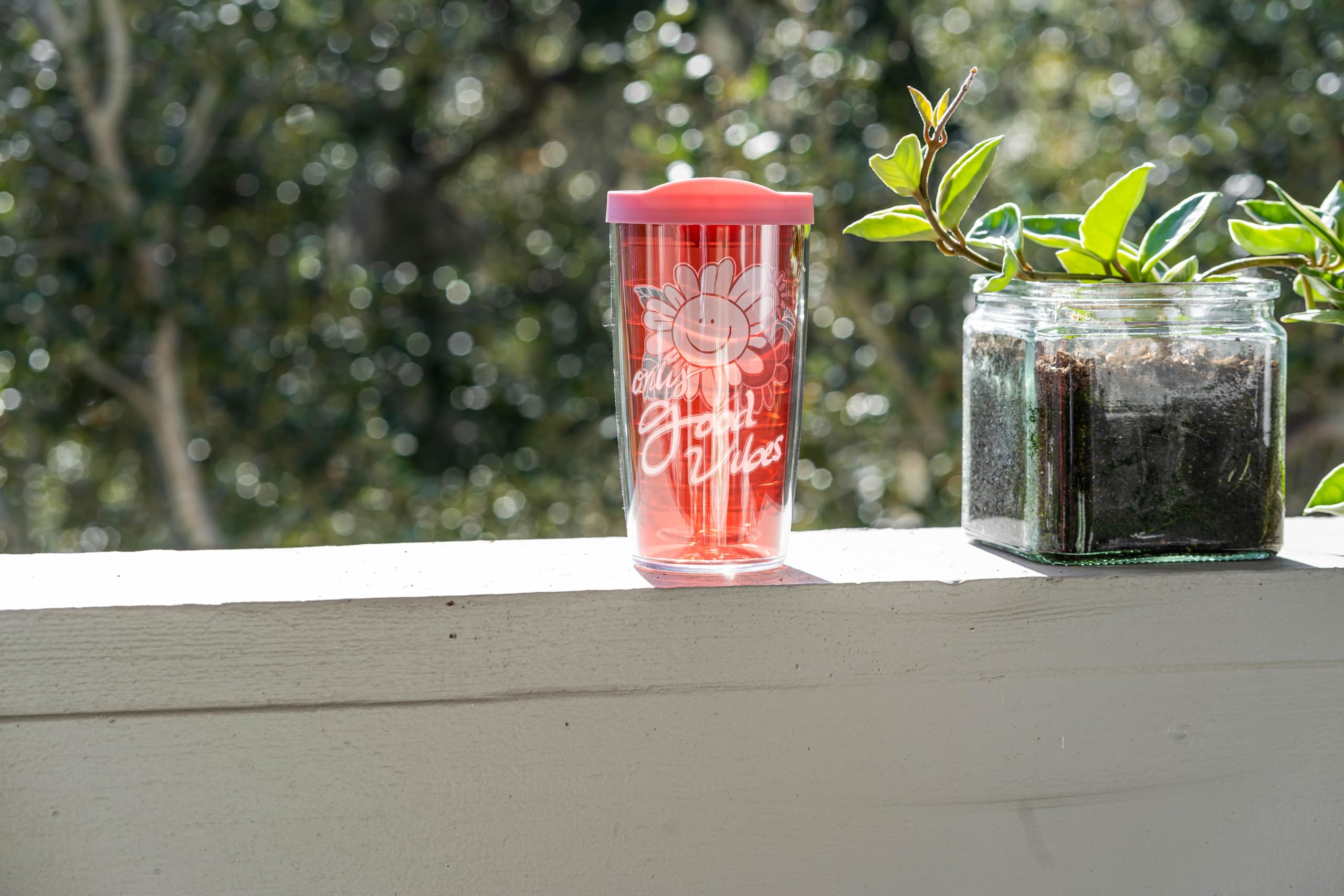 Tervis Only Good Vibes Floral Made In Usa Double Walled Insulated Tumbler Travel Cup Keeps Drinks Cold & Hot, 16Oz, Classic