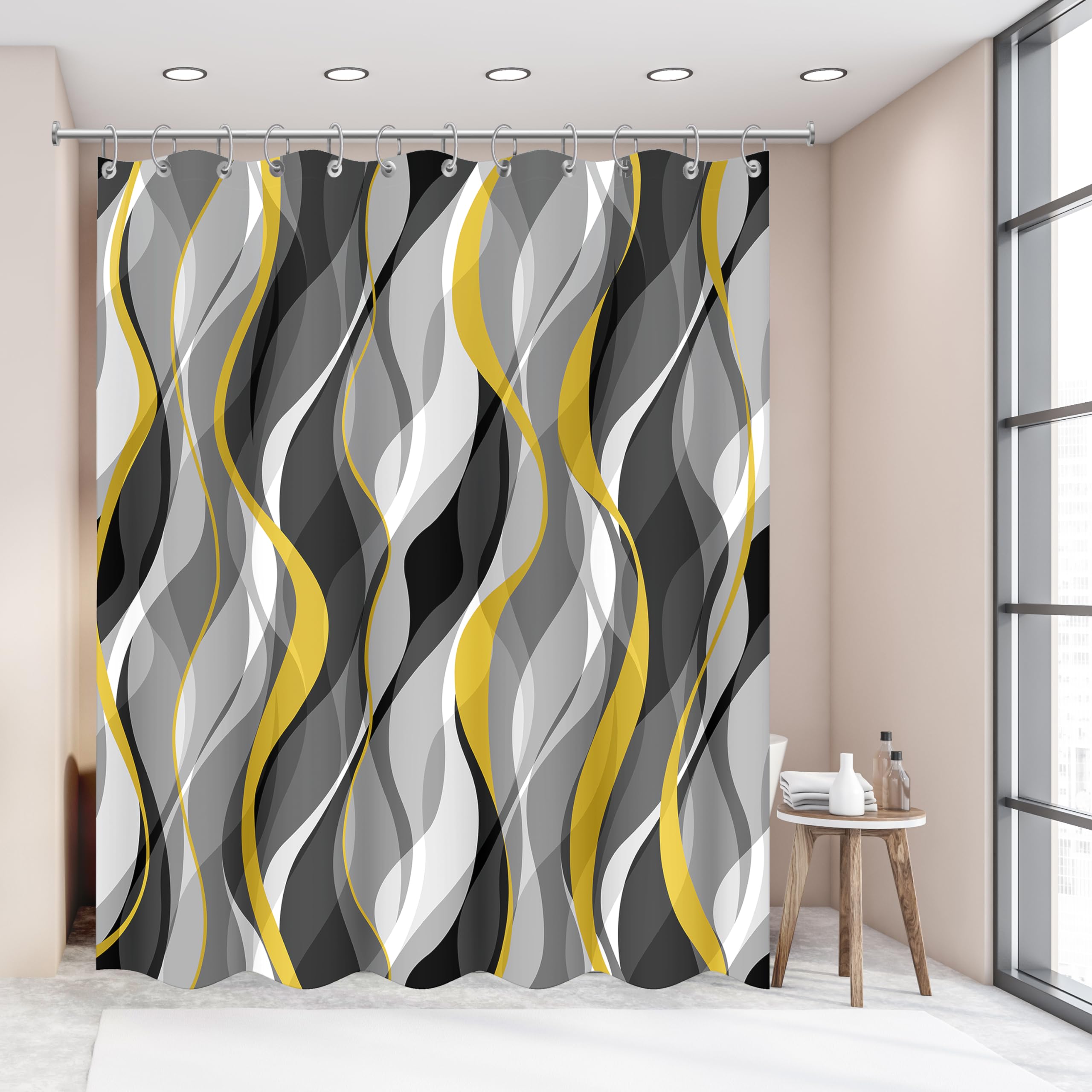 Yellow And Grey Shower Curtain For Bathroom Yellow And Gray Shower Curtain Fabric Modern Abstract Striped Minimalist Bath Curtai