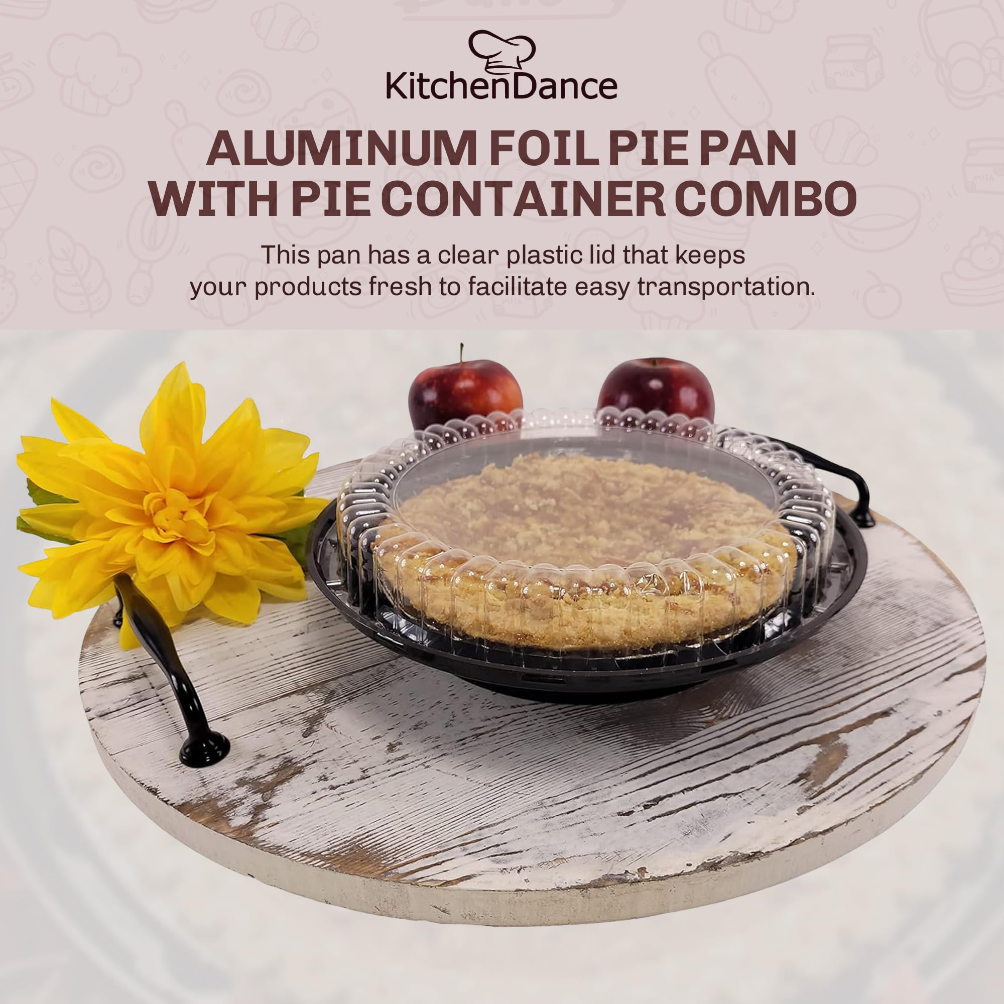 KitchenDance Pie Pan Combo Pack - 9 Inch High Dome Lids, 10 Count, Silver/Black, Perfect for Baking and Cooking