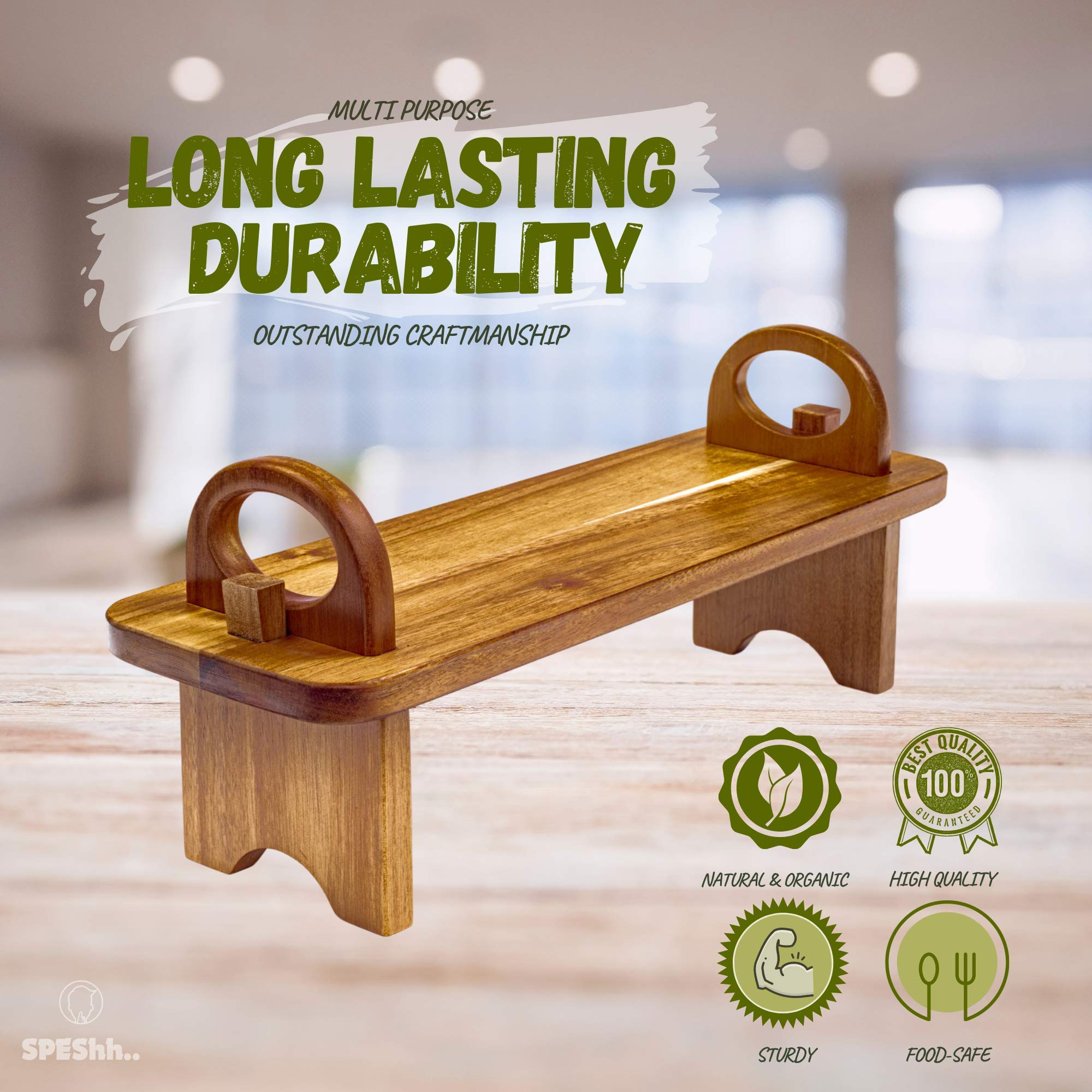 Speshh Acacia Wood Serving Board On Stand - Contemporary Raised Wooden Serving Platter - Elegant Hand-Finished Home D  Cor Count