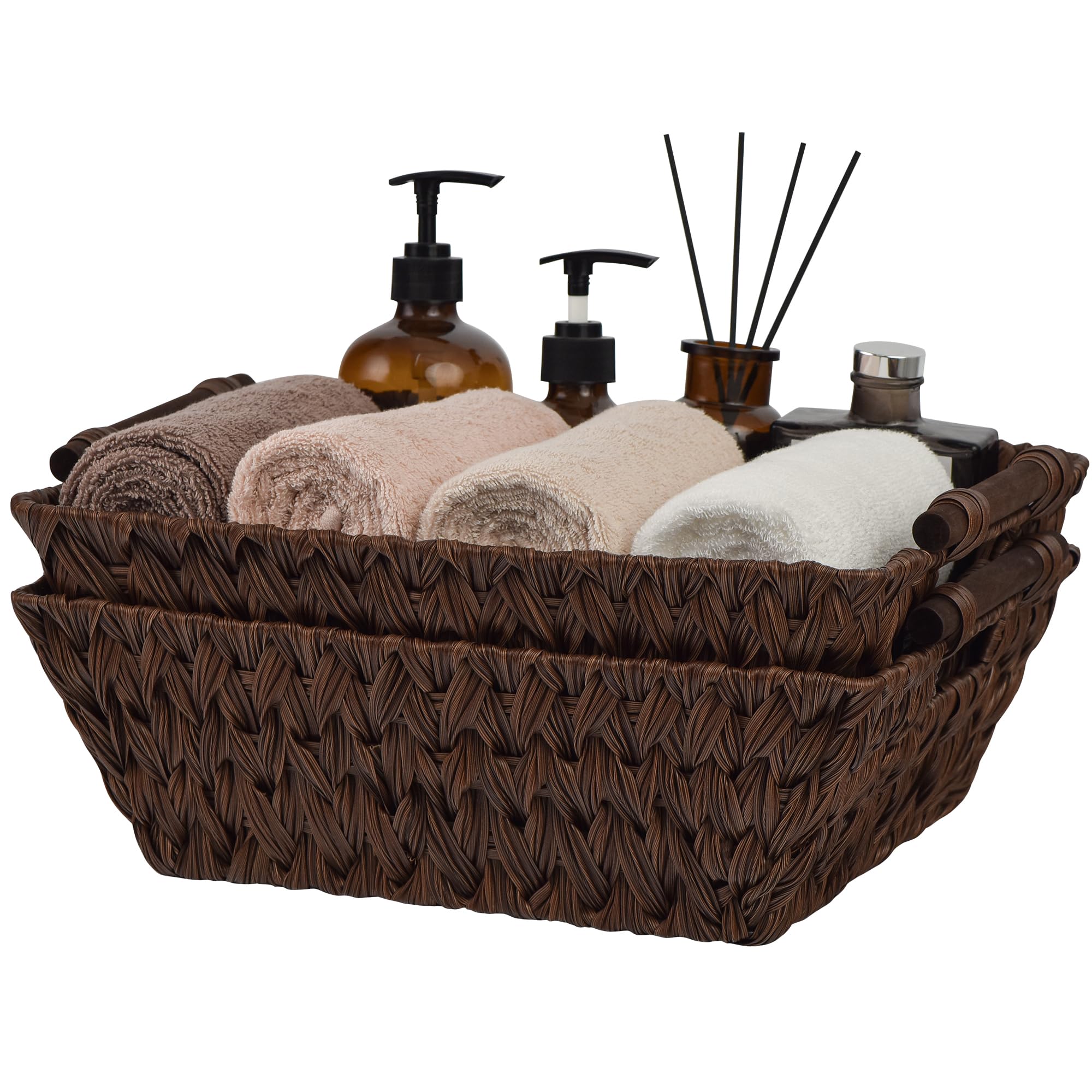 Granny Says Wicker Storage Baskets, Storage Baskets For Shelves, Trapezoid Wicker Baskets With Handles, Woven Baskets For Organi