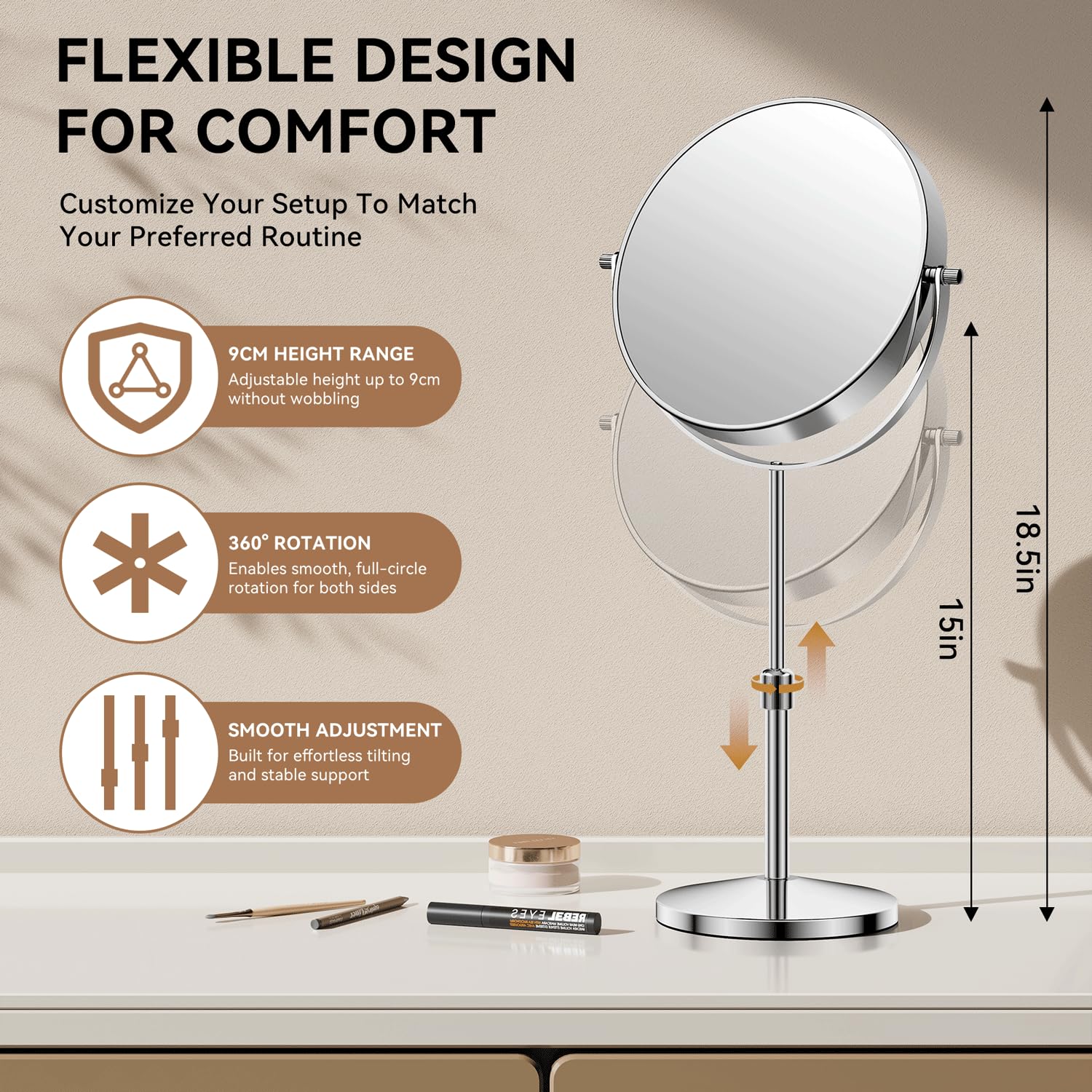 Auxmir 1X/30X Magnifying Mirror with Stand, 8.5 Double-Sided Makeup Mirror with Adjustable Height, Tabletop Mirrors with Magni