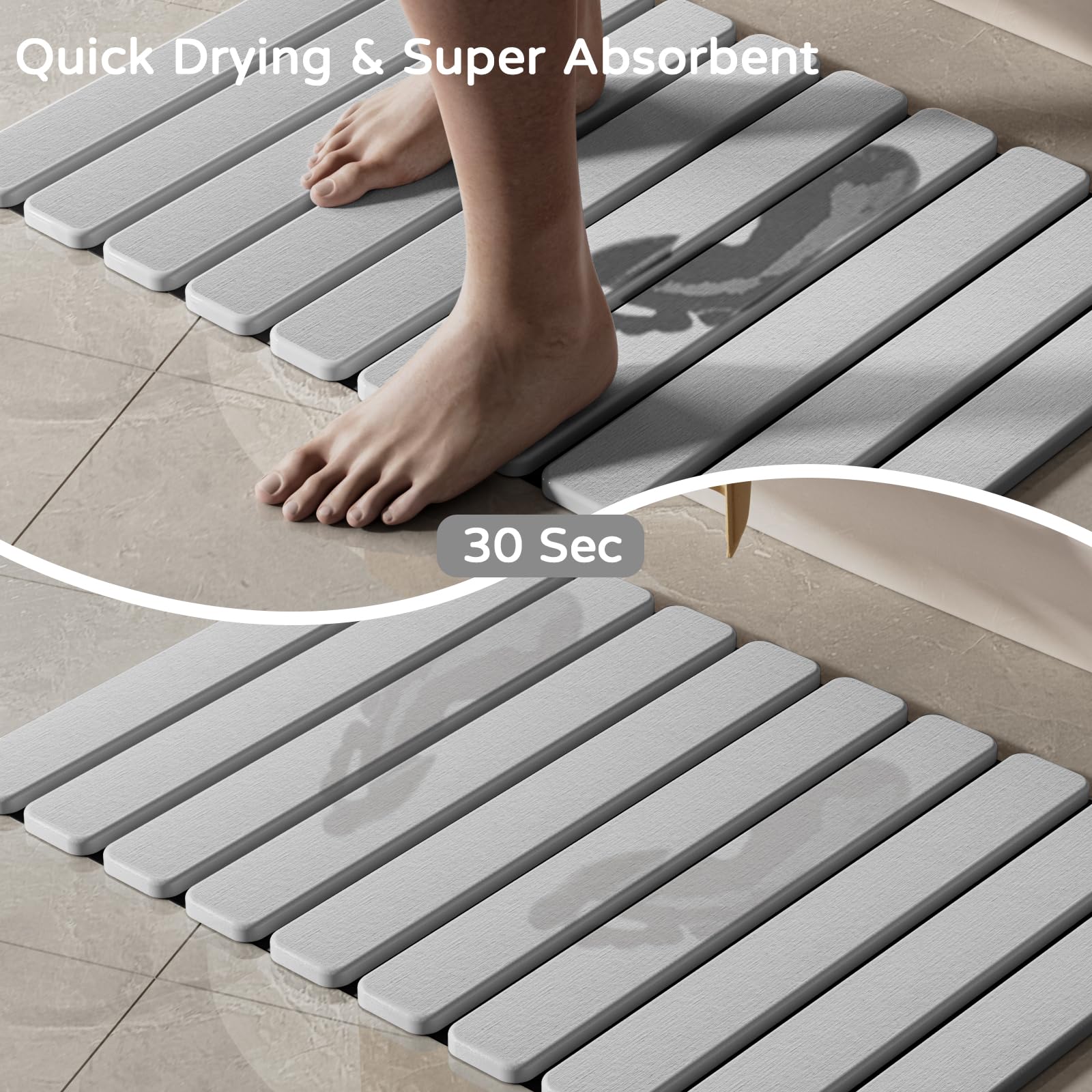 Summer&Kiss Stone Bath Mat, Quick Dry Stone Drying Mats For Bathroom, Super Absorbent Rollable Bath Stone Mat, Non Slip, Large D