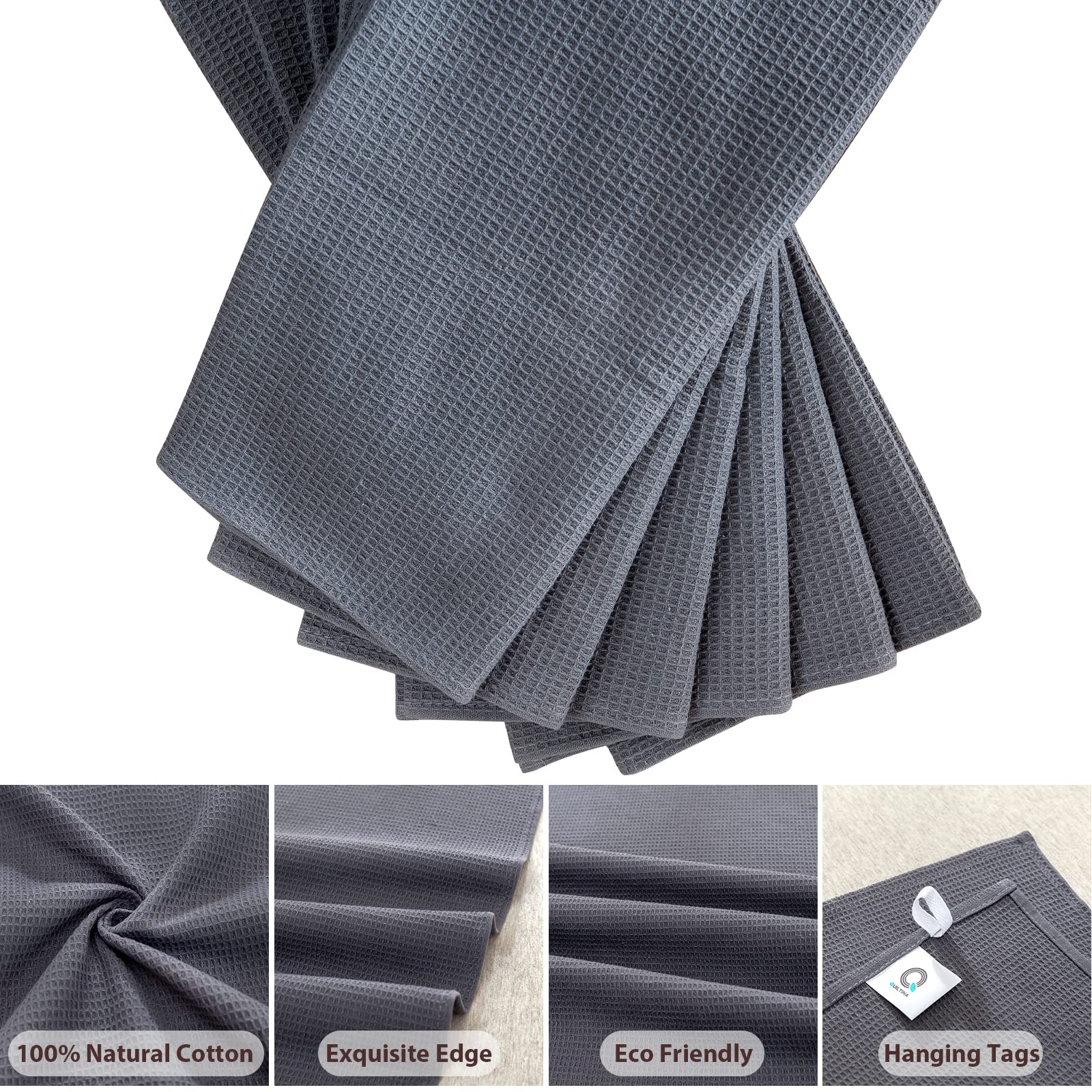 Quiltina 100% Cotton Absorbent Kitchen Dish Towels Set, Waffle Weave Kitchen Hand Towels, Ultra Soft Dish Towels Dish Cloths, Qu