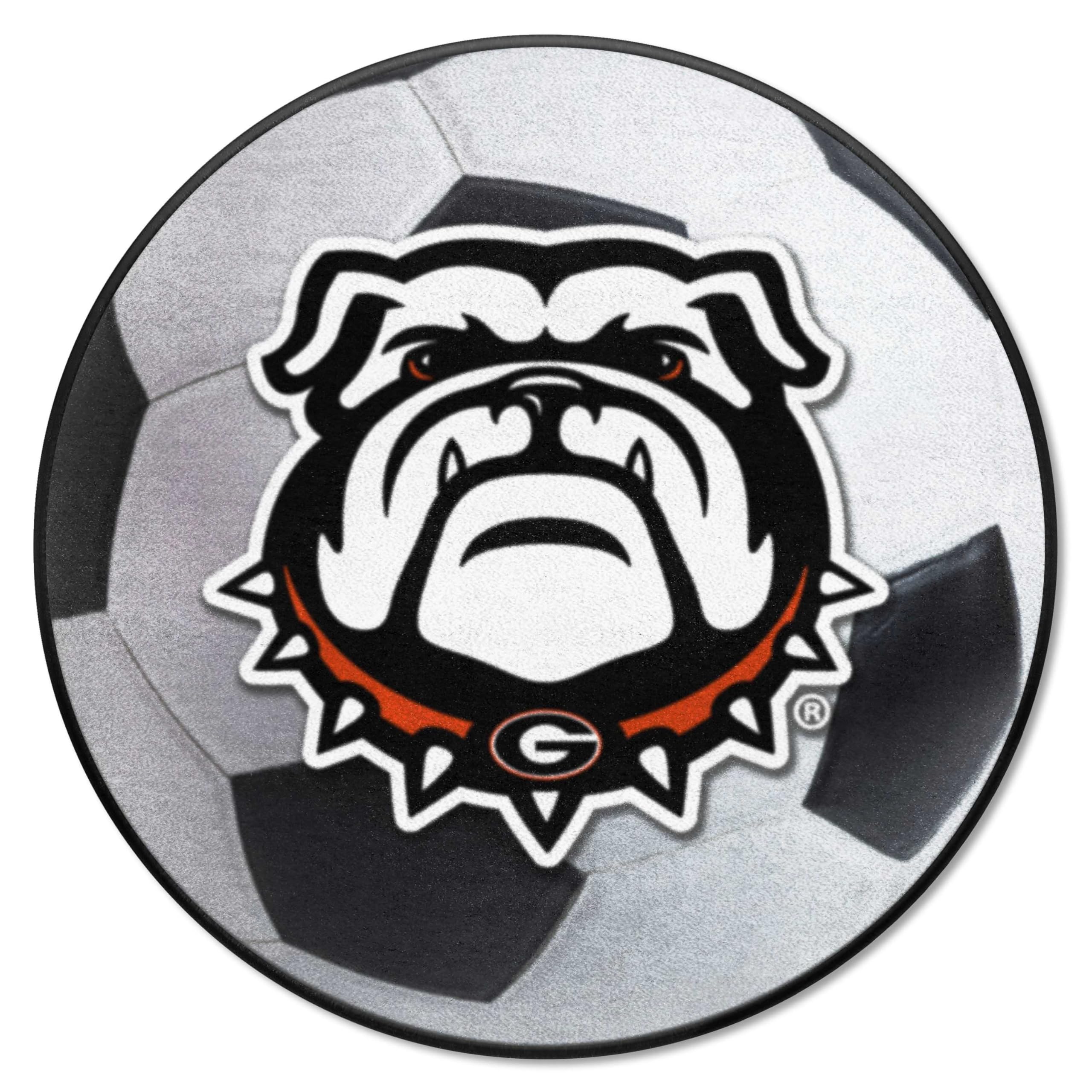 FANMATS 22873 Georgia Bulldogs Soccer Ball Rug - 27in. Diameter - New Bulldog Logo