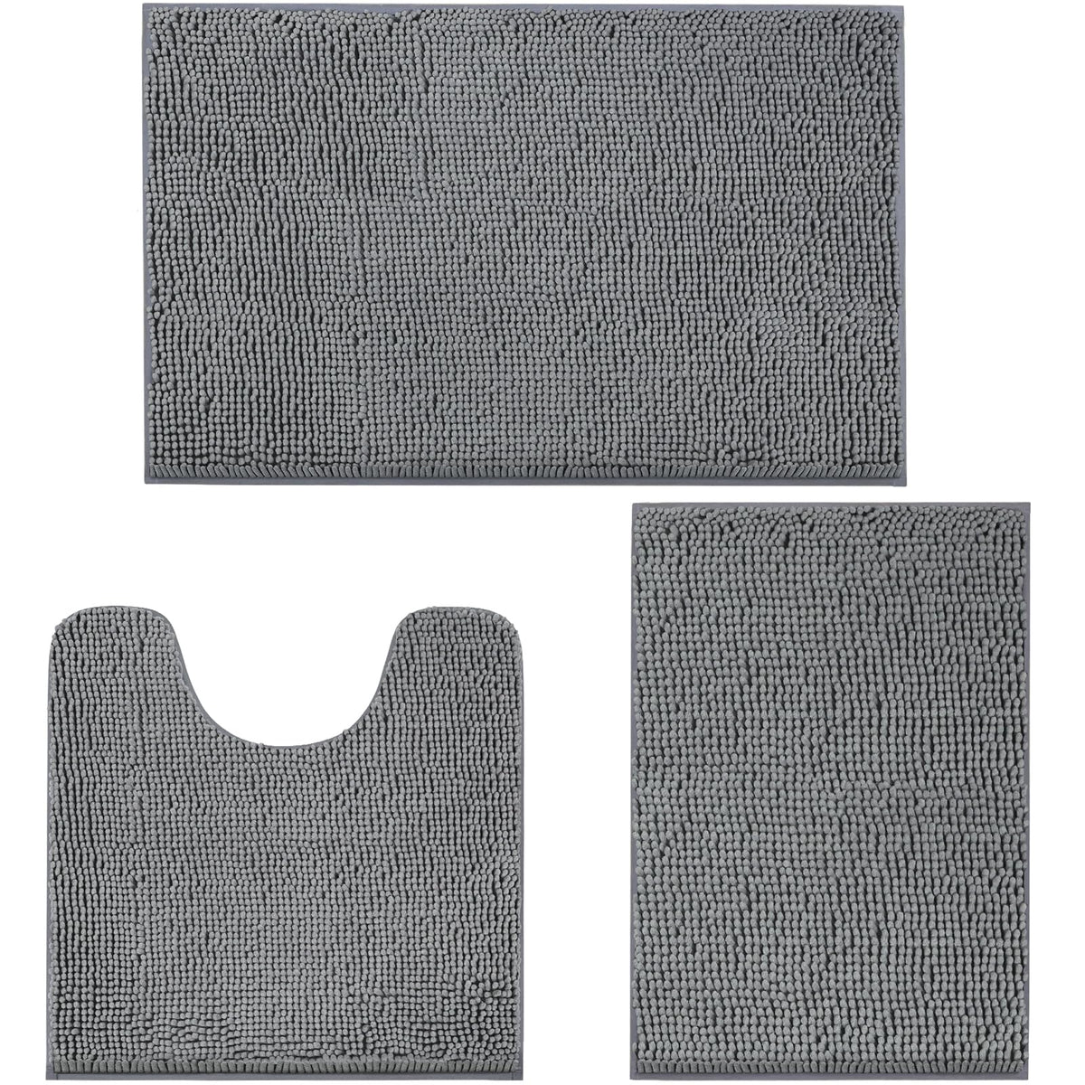 Linla 3 Pieces Bathroom Rug Set, Absorbent Non Slip Chenille Bath Mat, Thick Plush Chenille Carpet Mats Set,Washable Dry Quickly