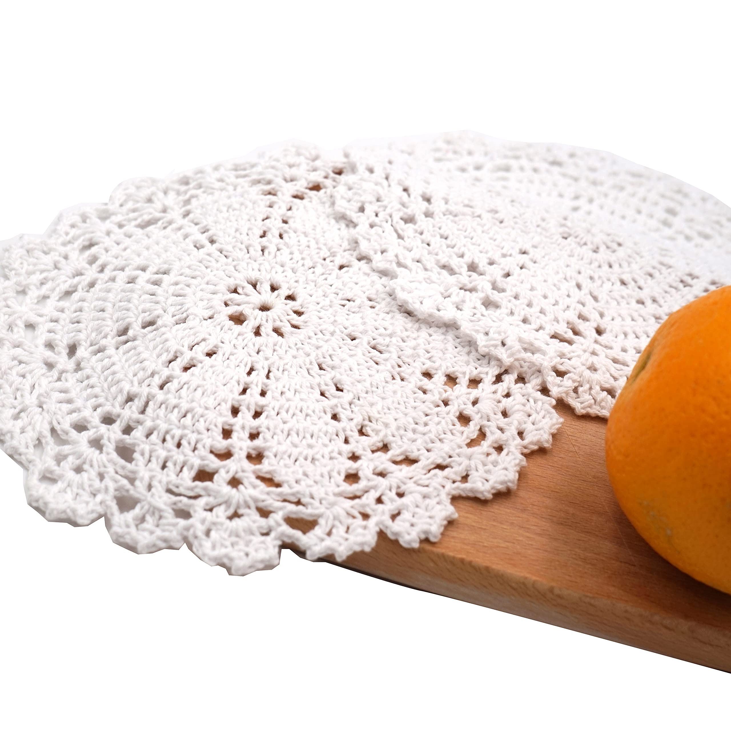 Phantomon 7 Inch Doilies Handmade Round Crochet Cotton Lace Doilies Table Placemats Doilies, Vase Pads Doily, Pack Of 4 (White)
