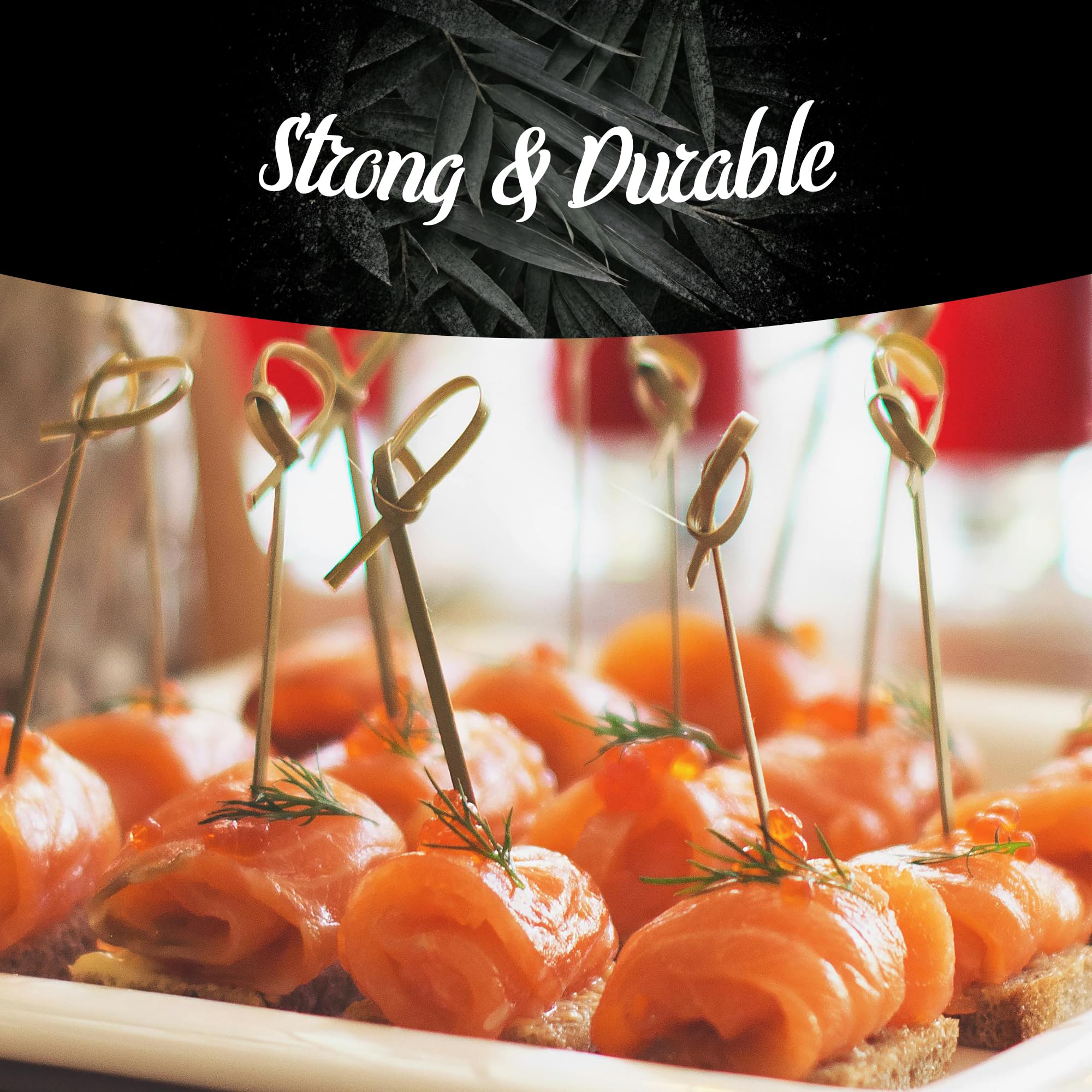 Bamboomn 3.5'' Green Knot Knotted Bamboo Cocktails Hors D'Oeuvres Fruit Sandwich Skewers Picks For Catered Events, Holiday'S, Re