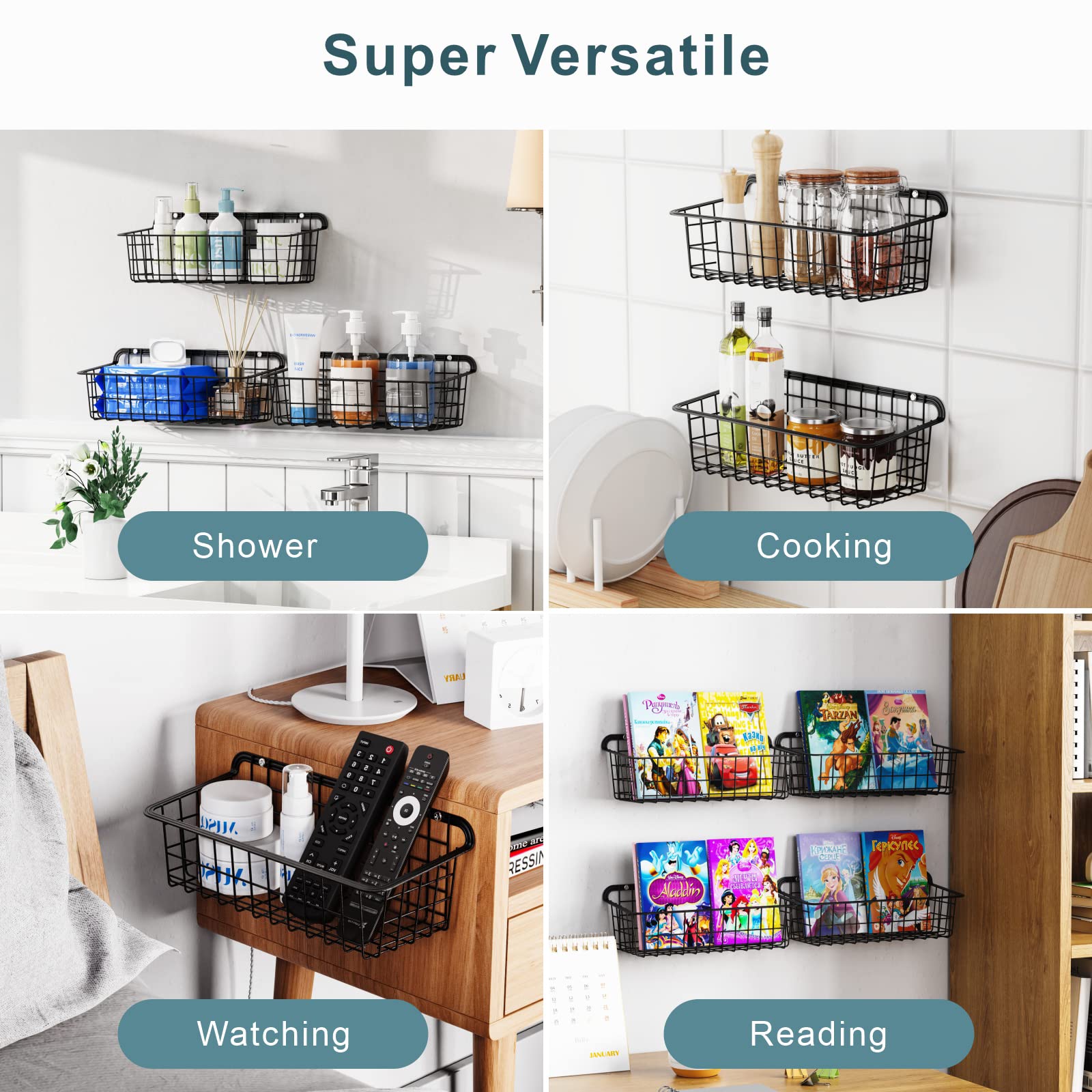 Wall Basket, Packism 4 Pack Small Bathroom Organizer Sturdy Durable Bathroom Storage Organizer Partition Storage Add Extra Stora
