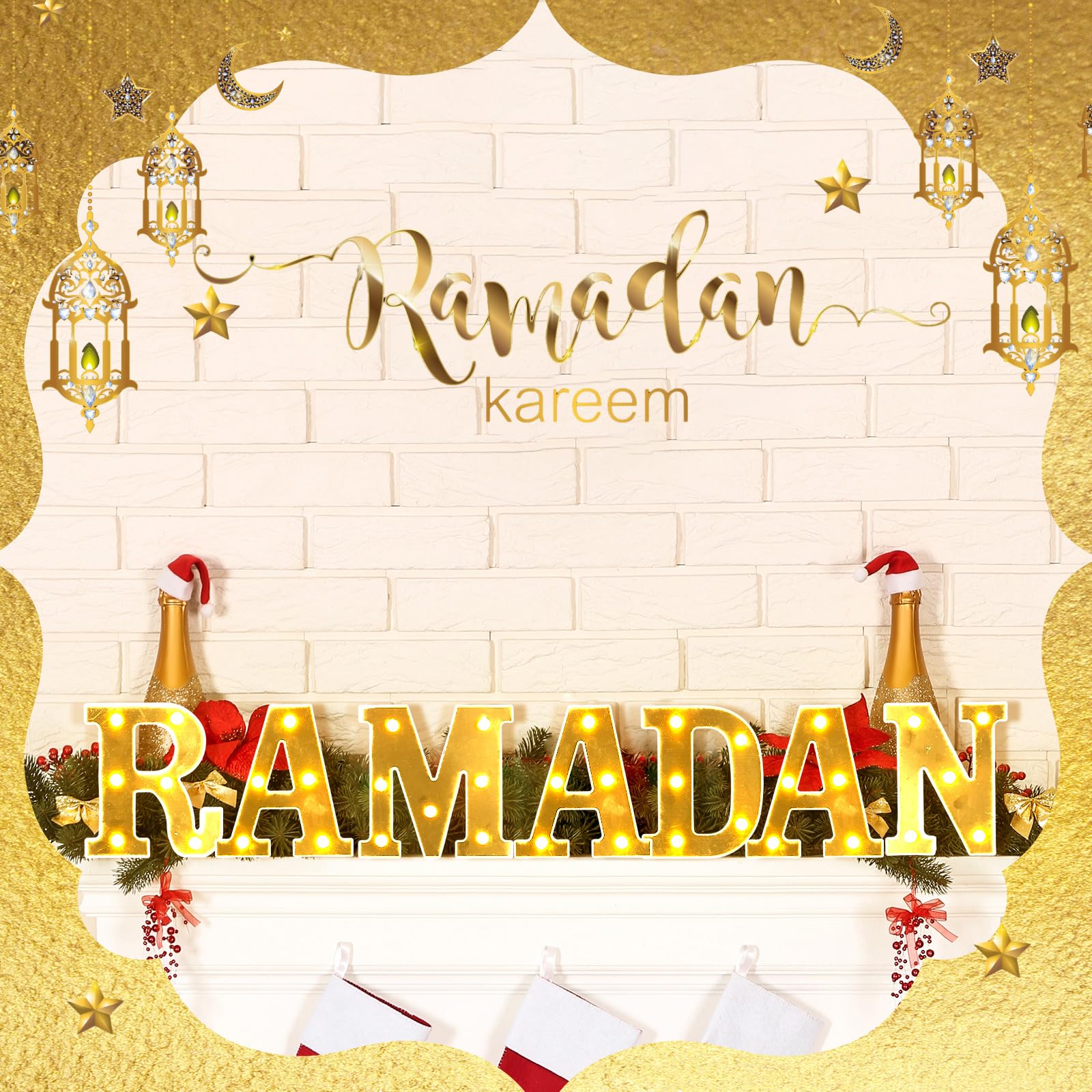 7 Pieces Large Ramadan LED Letter Lights Sign Ramadan Eid LED Marquee Lights Table Decoration for Eid Home Party Gift Tabletop D