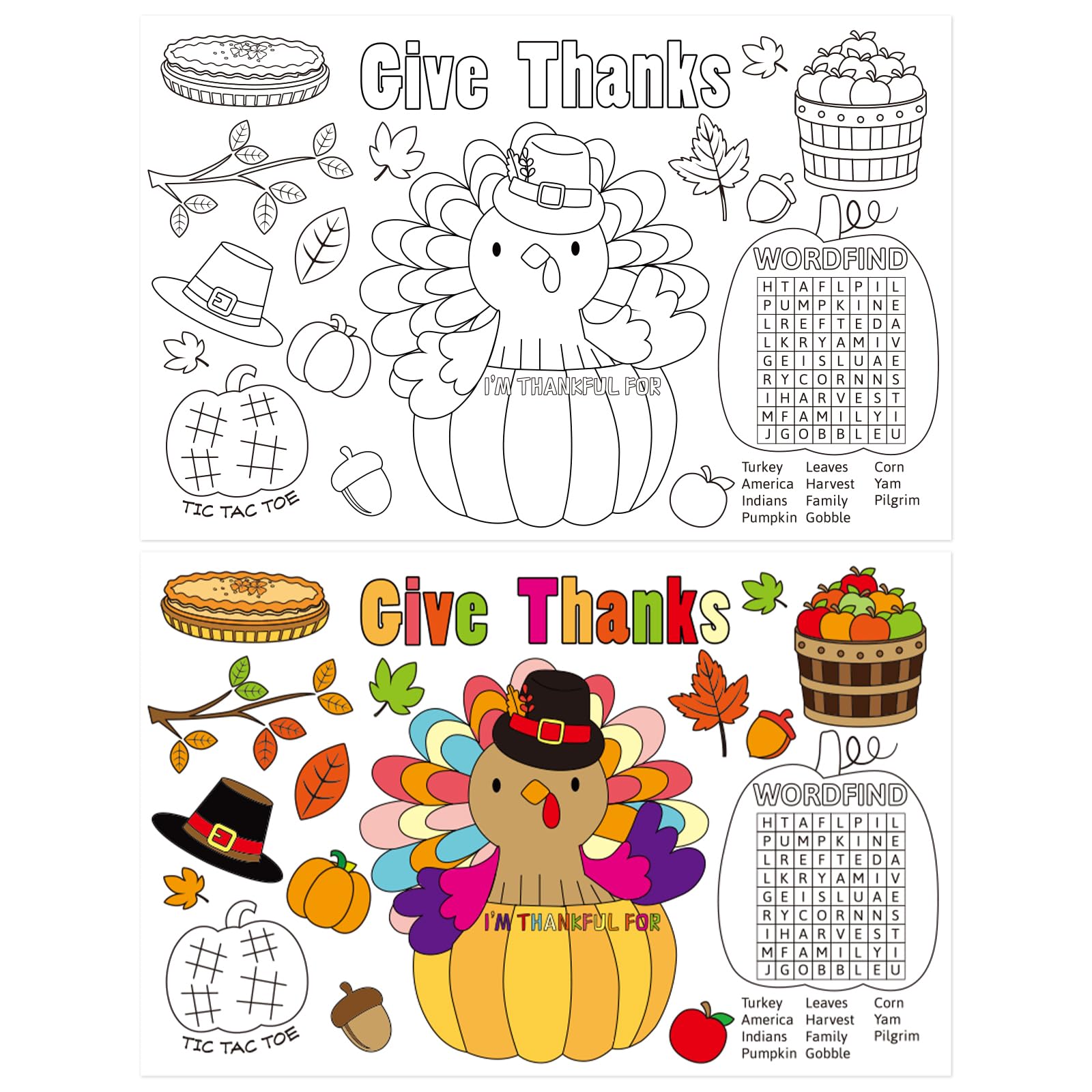 Thanksgiving Coloring Paper Placemats 12 Pcs Turkey Crafts For Kids Fall School Party Activity Table Mats Disposable 11 X 16 Inc