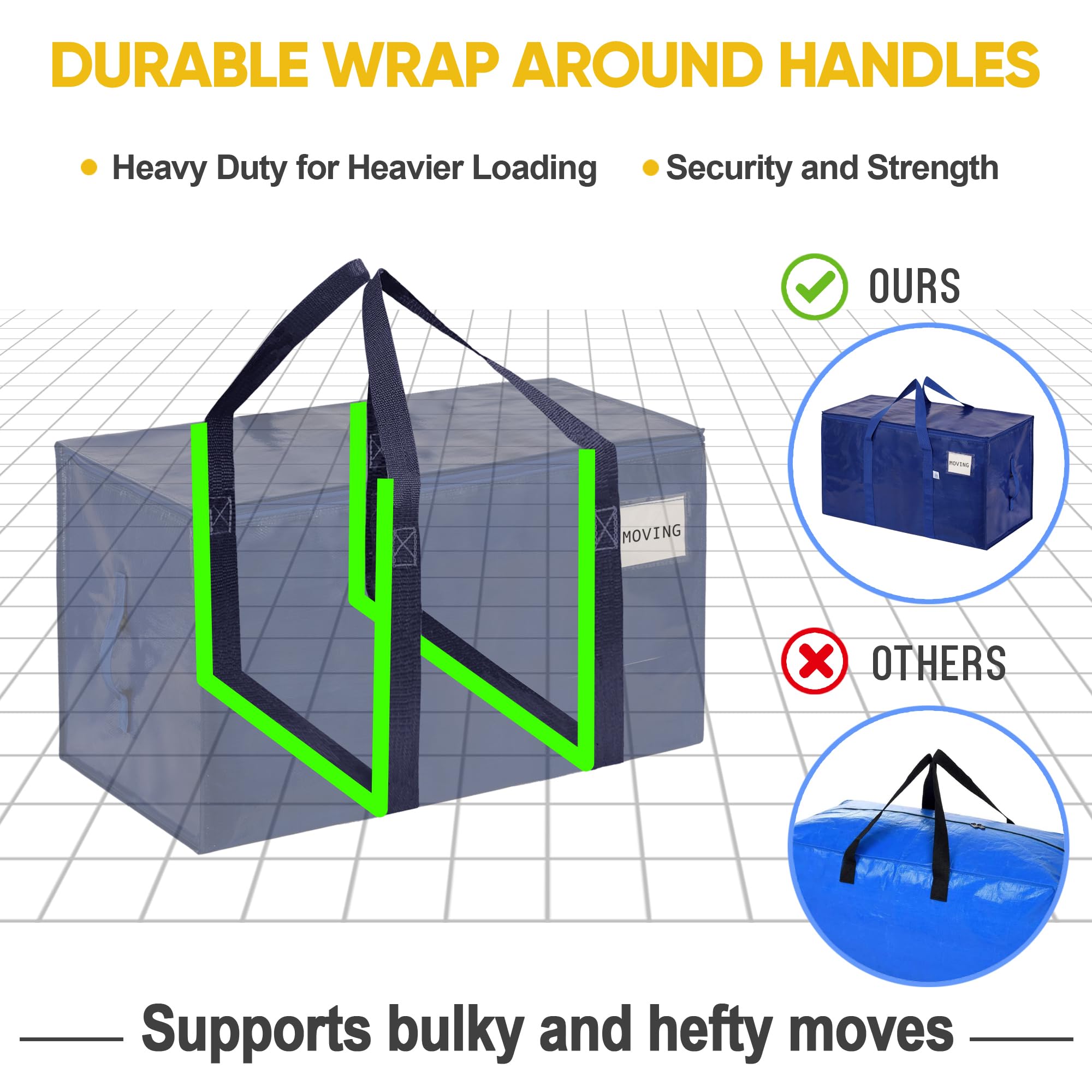 Veno 4 Pack Moving Bags, Upgraded Heavy Duty, Moving Boxes Alternative, Packing Storage Supplies For Dorm Room Essentials With Z
