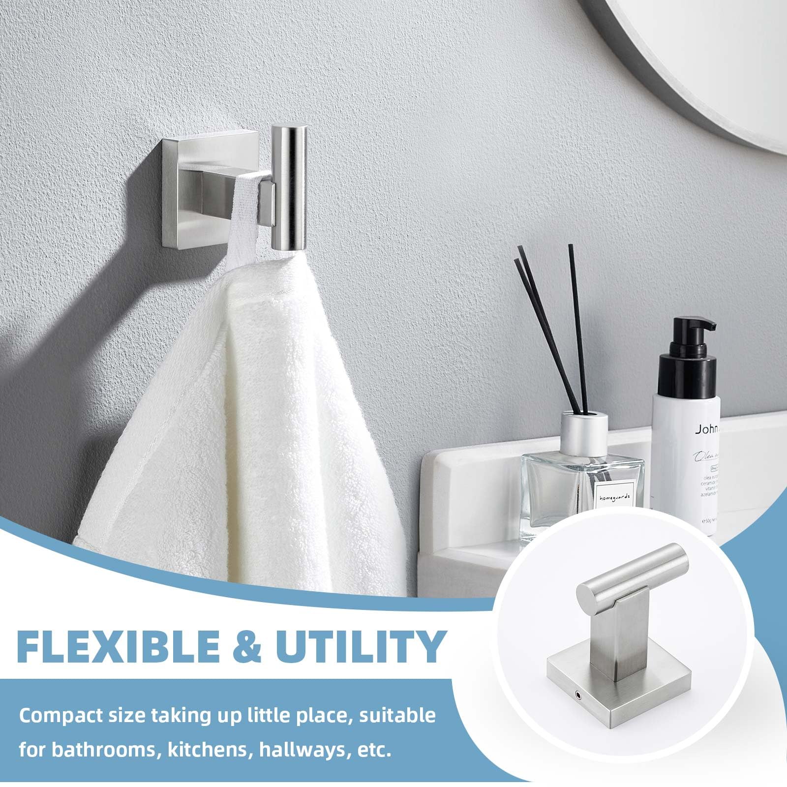 Suyar Bathroom Hardware Set Brushed Nickel, 304 Stainless Steel Bathroom Accessories 4 Pieces, Include Robe Hook, Toilet Paper H