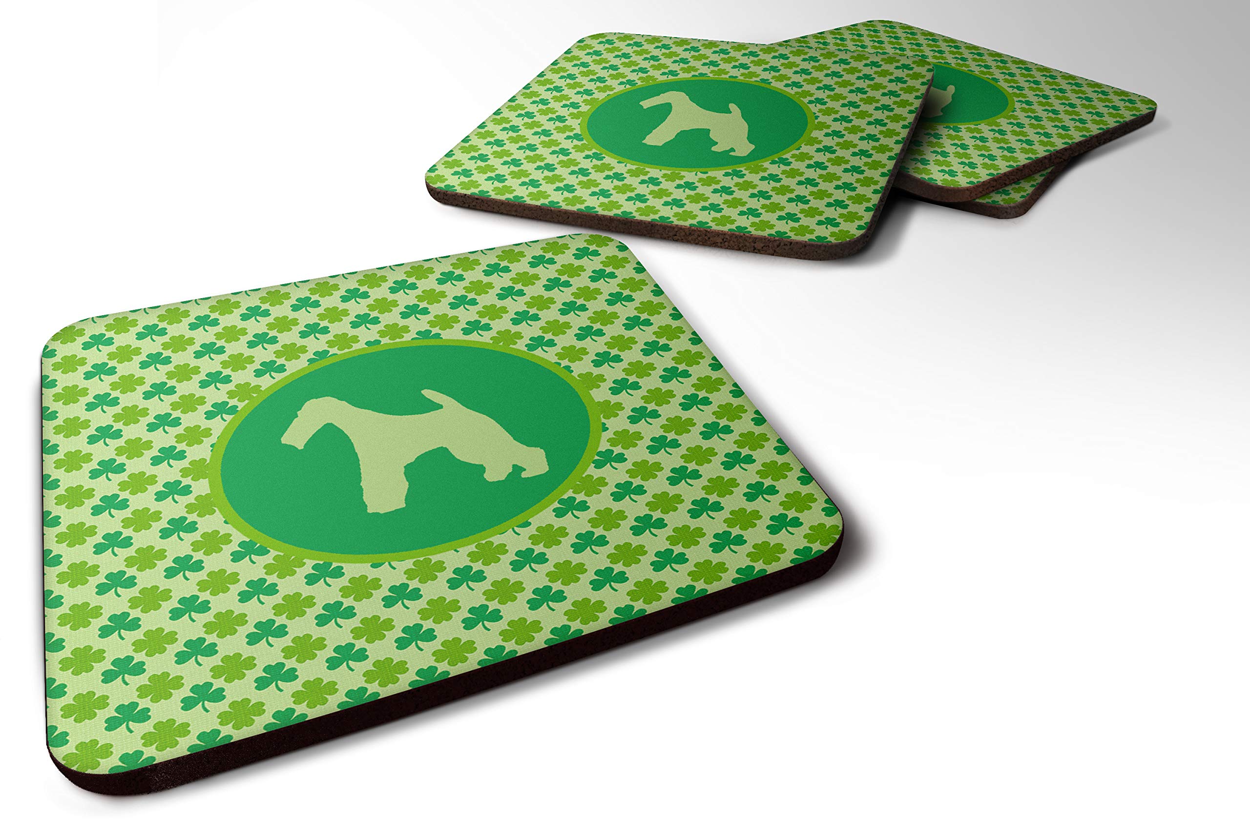 Caroline's Treasures SDK1067-C-FC Fox Terrier Wire Lucky Shamrock Foam Coasters (Set of 4) 3.5'''' H x 3.5'''' W Multicolor''''