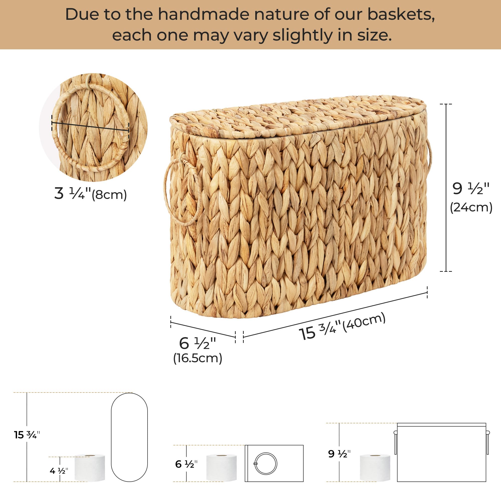 StorageWorks Toilet Paper Storage with Lid, Toilet Paper Storage Holder for 6 Regular Rolls, Wicker Basket for Bathroom, Natural