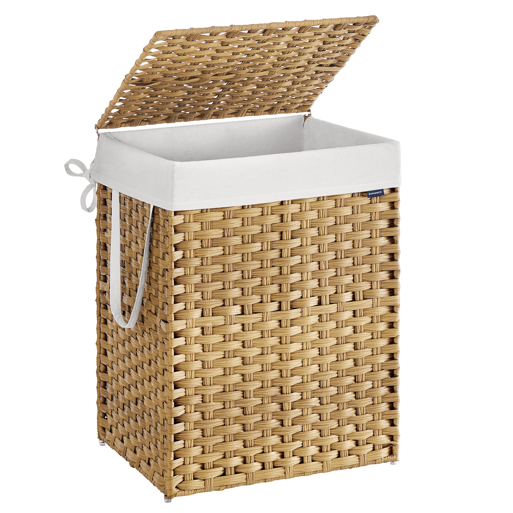 Songmics Laundry Hamper With Lid, 29.1 Gallon (110 L) Synthetic Rattan Clothes Laundry Basket With Lid And Handles, Foldable, Re